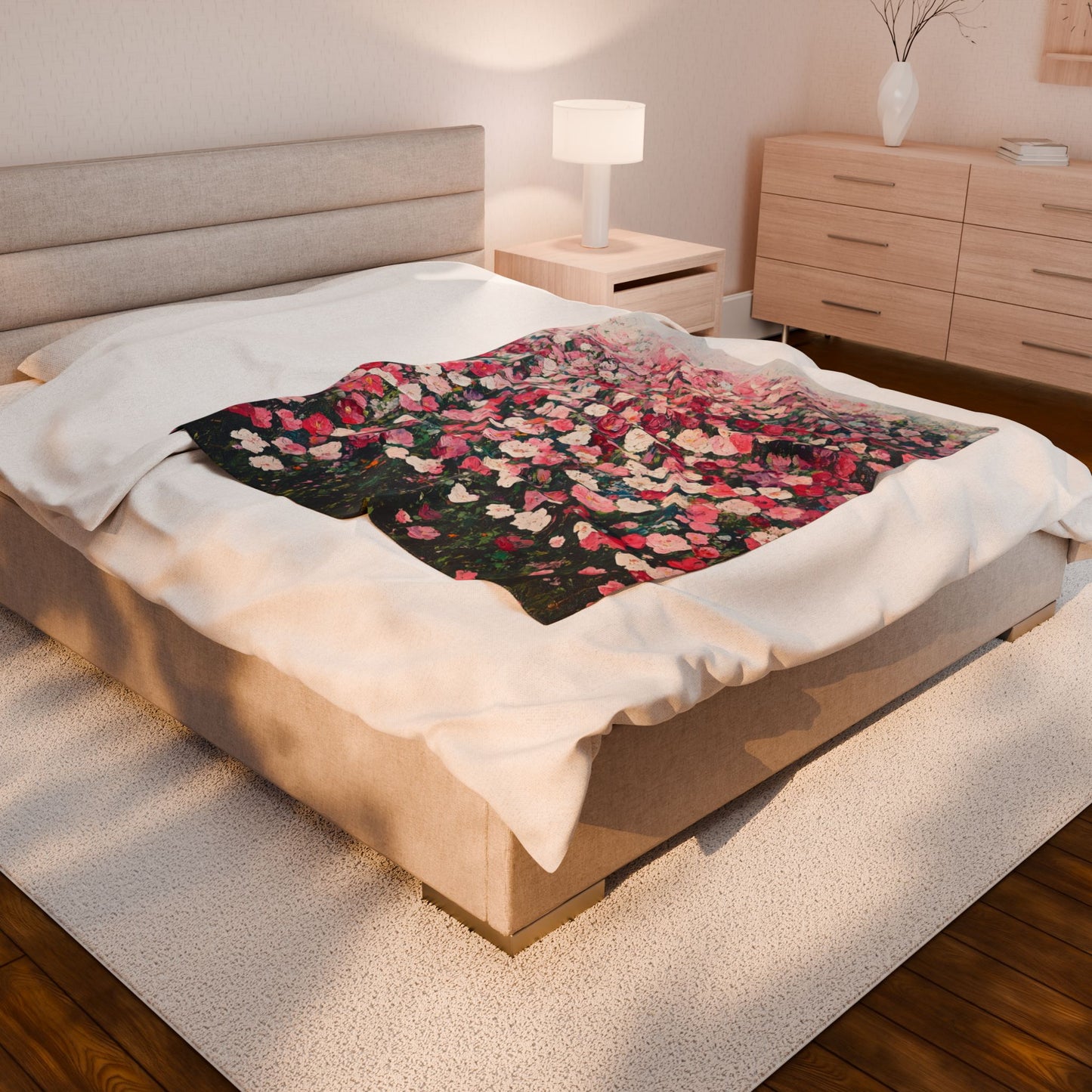 Floral Velveteen Plush Blanket, Cozy Home Decor, Gift for Her, Birthday Present, Ideal for Relaxing and Snuggling