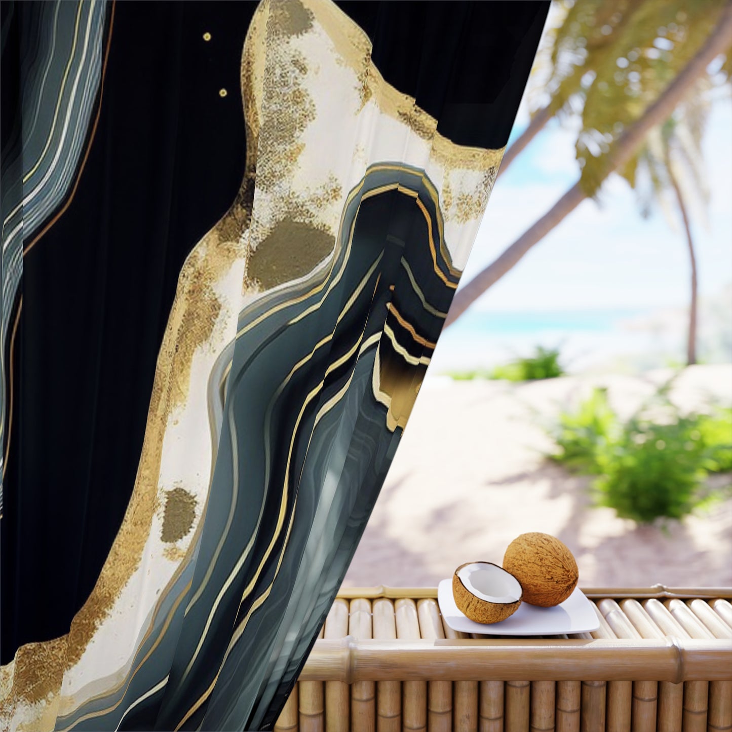 Elegant Abstract Window Curtains, Modern Home Decor, Geode Print, Black and Gold Drapes, Stylish Living Room Upgrade, Perfect Gift