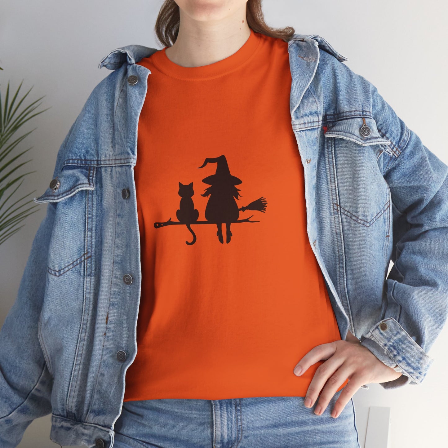Witch and Cat Tee | Spooky Unisex Shirt for Halloween | Cute Witchwear for Cat Lovers | Fall Wardrobe Essential | Gift for Magical Friends