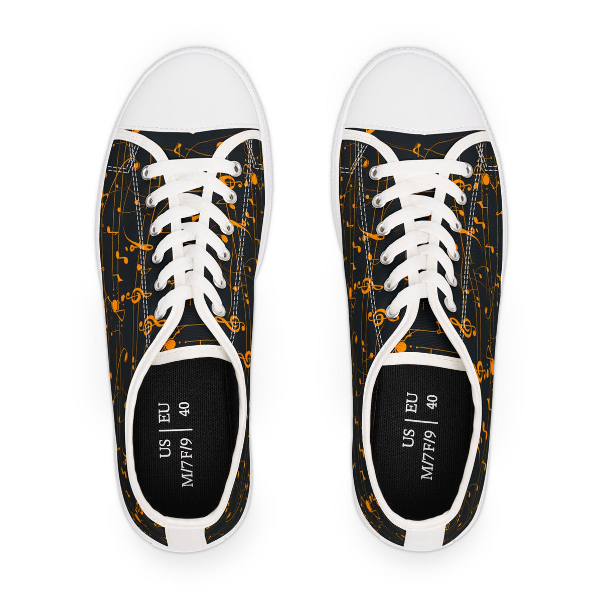 Low Top Sneakers — Black Gold Musical Notes Design