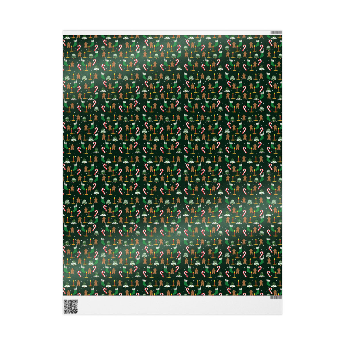 Christmas Wrapping Paper Roll — Gingerbread & Candy Cane Pattern on Dark Green