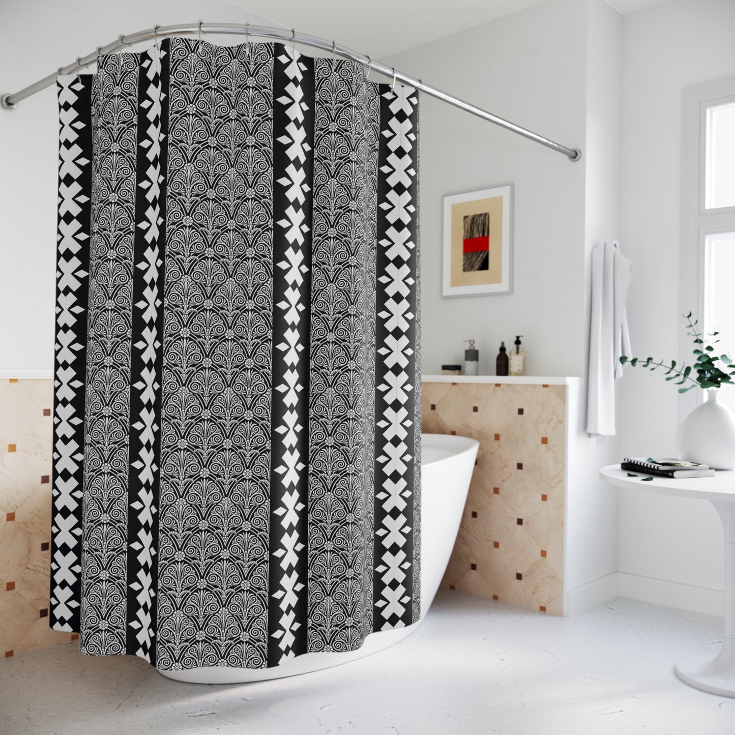 Elegant Geometric Shower Curtains, Stylish Bathroom Decor, Modern Home Accessory, Gift for Housewarming, Black and White Design