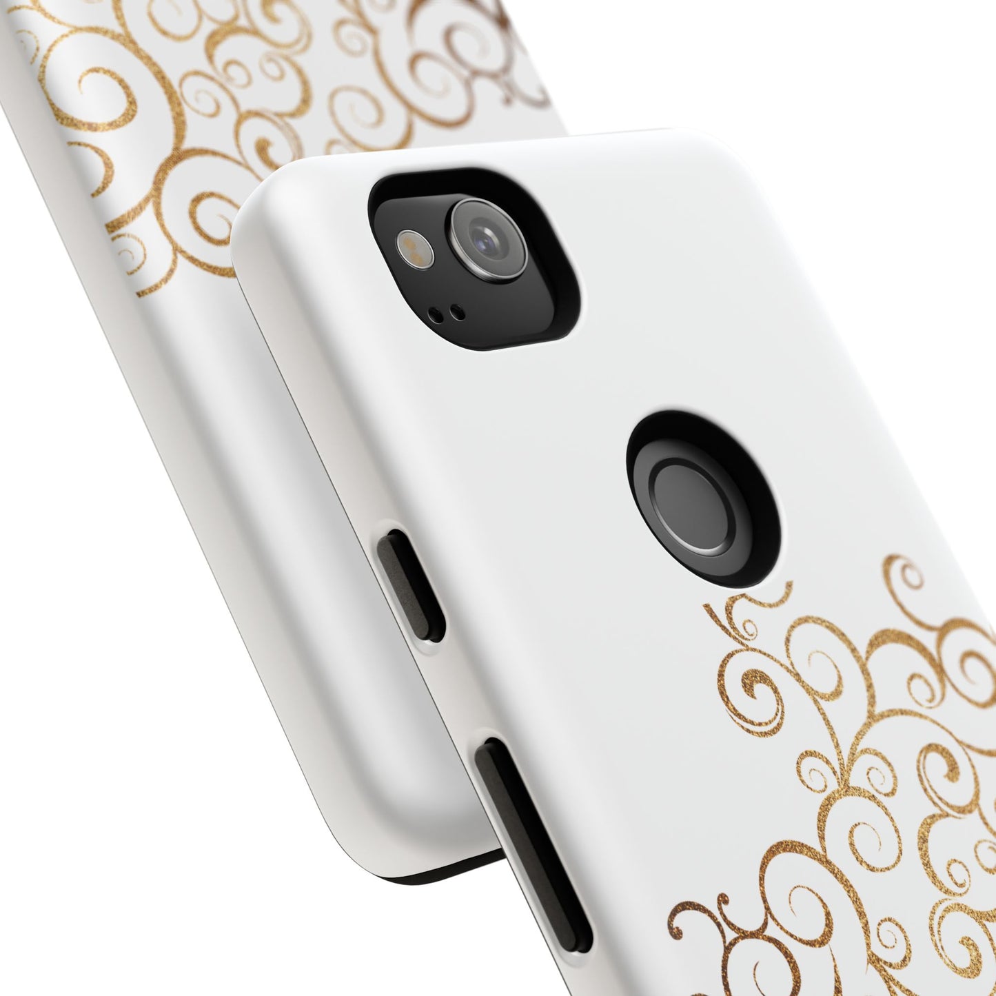 Elegant Floral Phone Case, Tough Cases, Gold Swirls, Stylish Protection, Trendy Gift, Chic Accessory