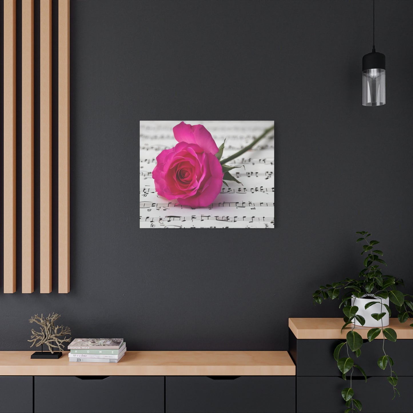 Stretched Canvas Art Print, Classic Rose on Sheet Music, Floral Wall Decor, Home Decoration, Gift for Music Lovers