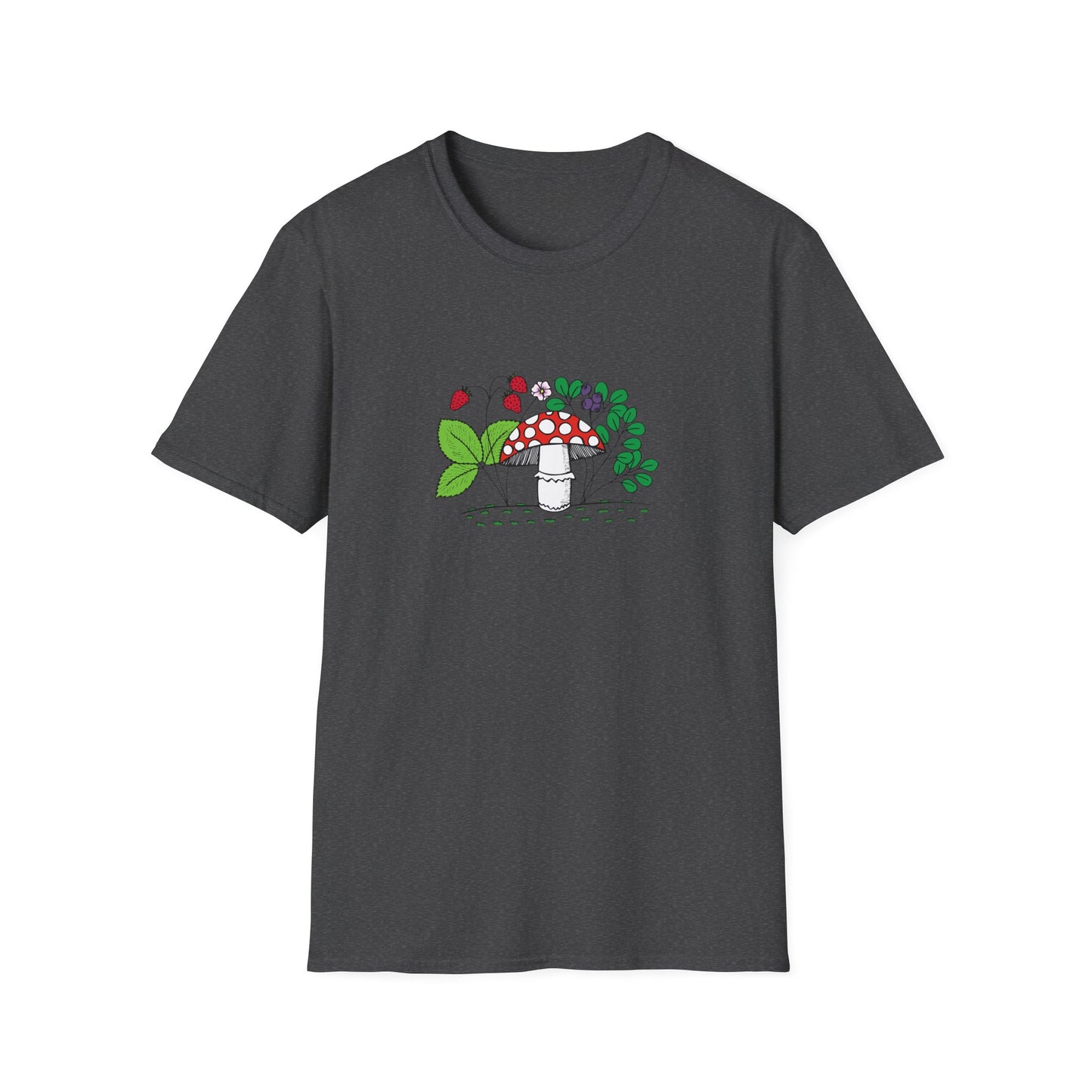Whimsical Mushroom T-Shirt for Nature Lovers, Casual Tees, Gift for Gardeners, Unisex Softstyle Shirt, Eco-Friendly Apparel