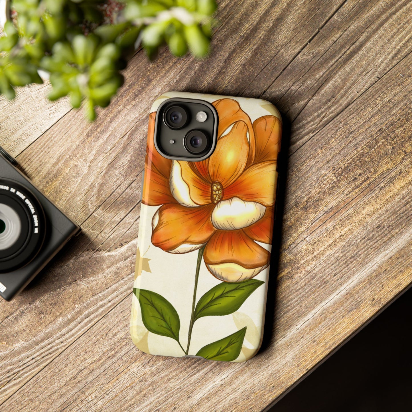 Floral Phone Case with Orange Flower Design, Tough Phone Cover, Floral Gift, Stylish Tech Accessory, Nature Lovers, Spring Vibes
