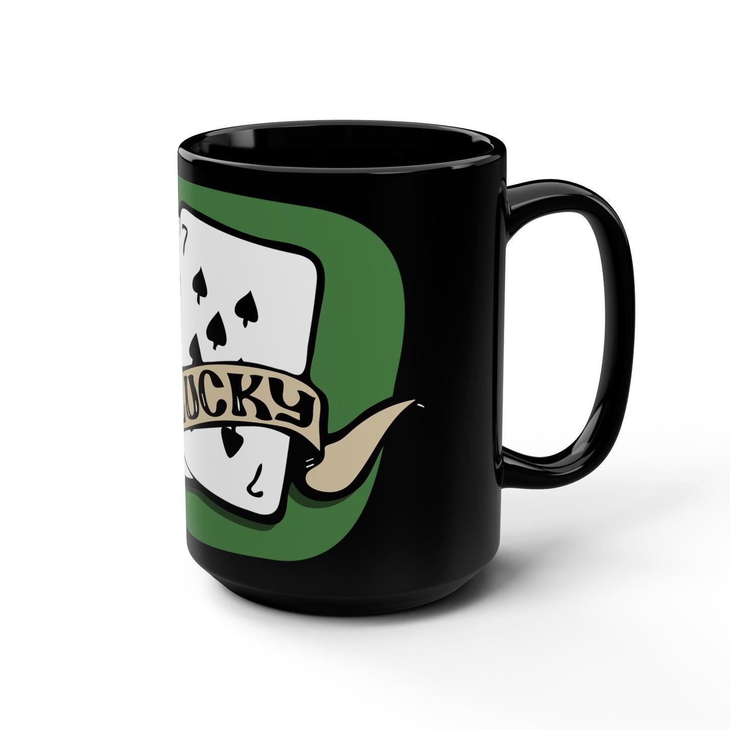 Unlucky Cards Black 15oz Mug — Retro Tattoo-Style Playing Cards Design
