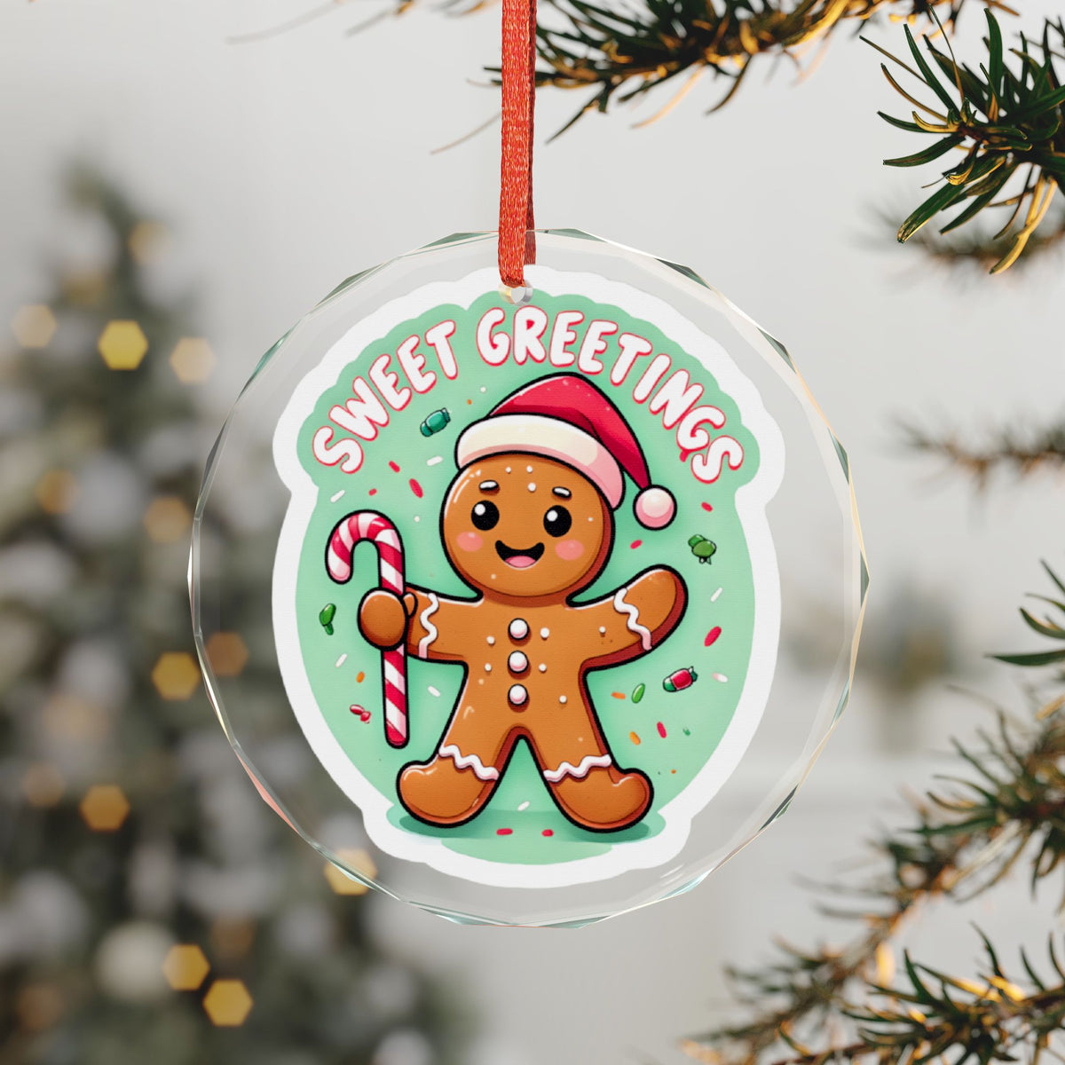 Gingerbread 'Sweet Greetings' Crystal Glass Ornament