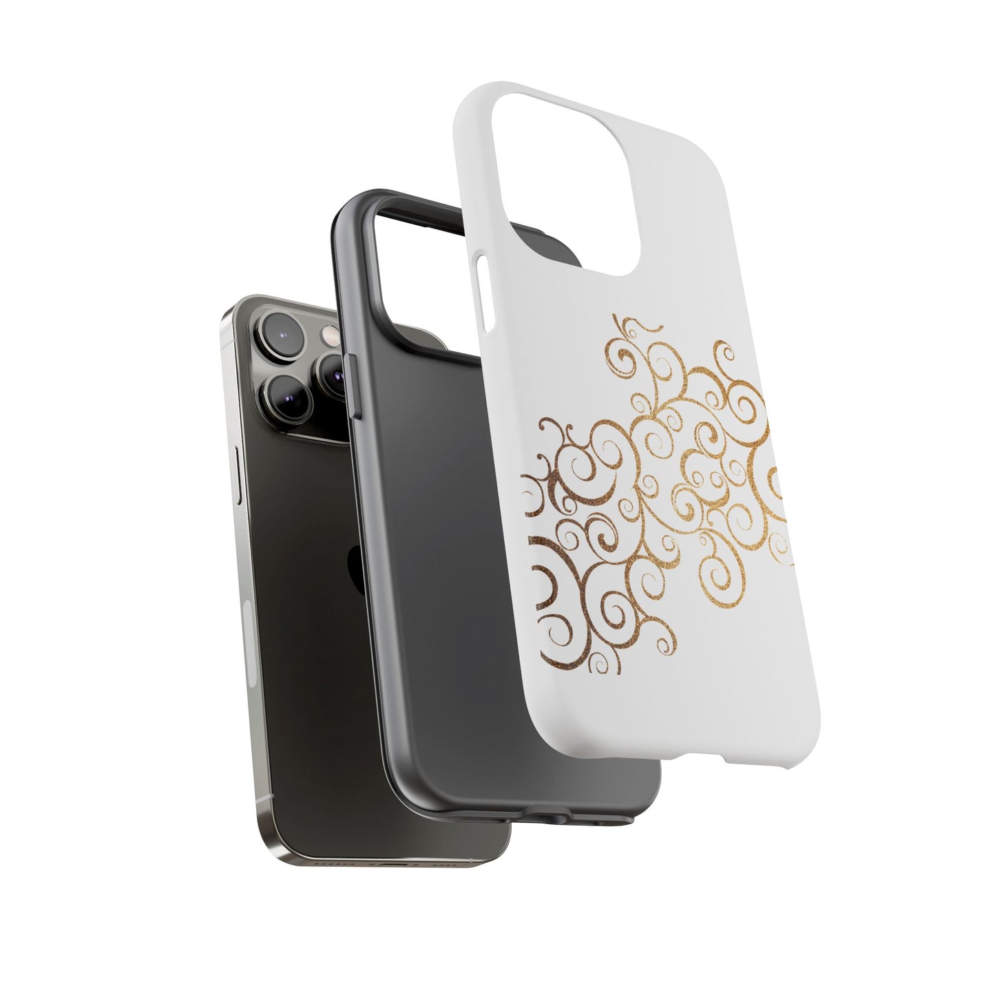 Elegant Floral Phone Case, Tough Cases, Gold Swirls, Stylish Protection, Trendy Gift, Chic Accessory