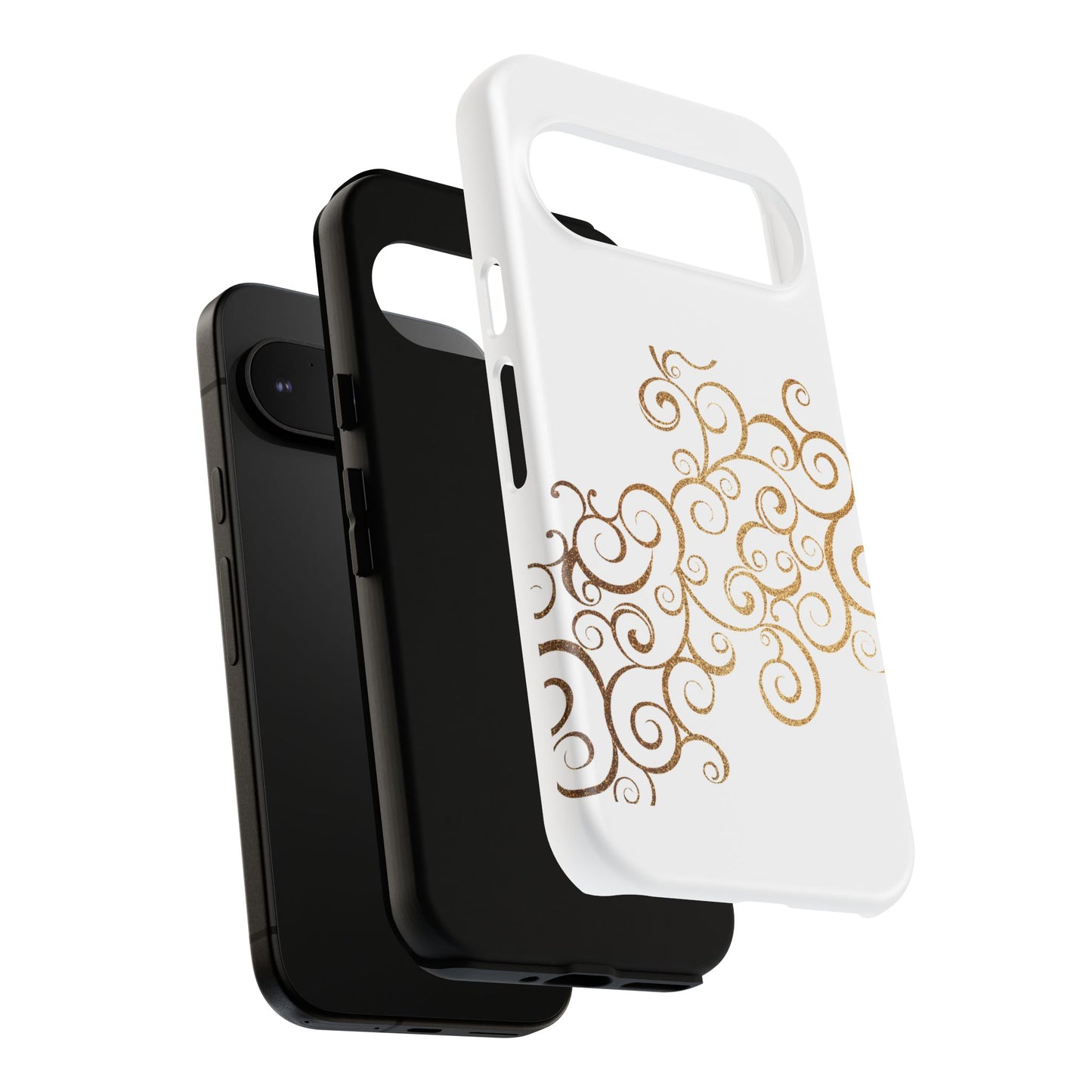 Elegant Floral Phone Case, Tough Cases, Gold Swirls, Stylish Protection, Trendy Gift, Chic Accessory