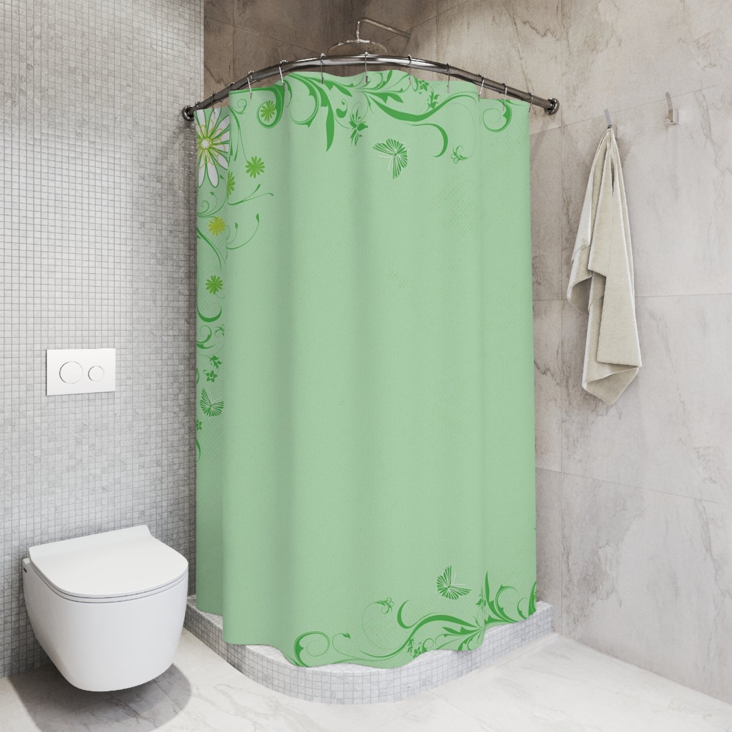 Green Floral Shower Curtain — Daisy Vine Bathroom Decor