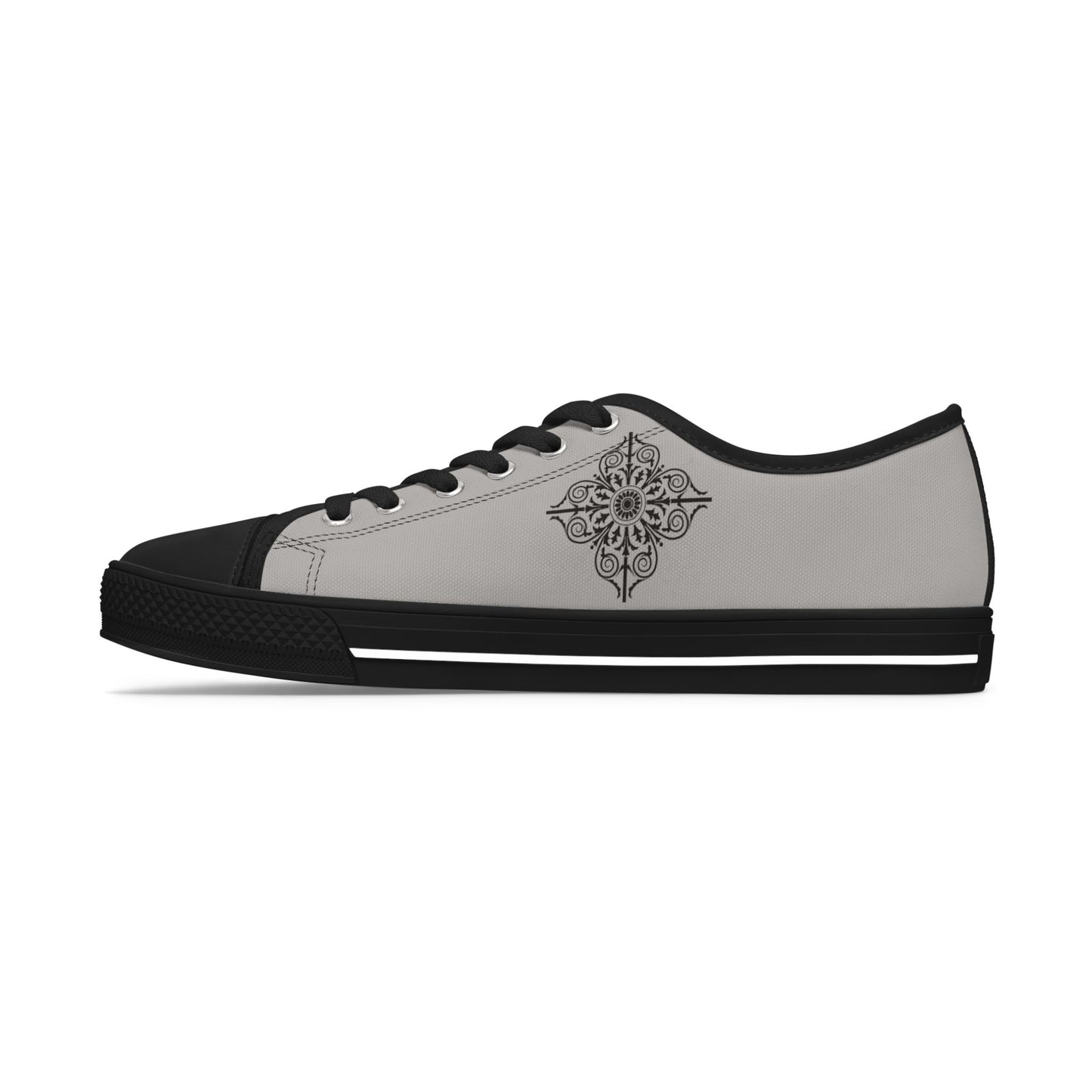 Women's Low Top Sneakers — Gray Tile Mandala Casual Canvas Shoes