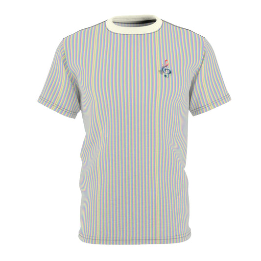 Striped Pastel Tee with Floral Pin Graphic