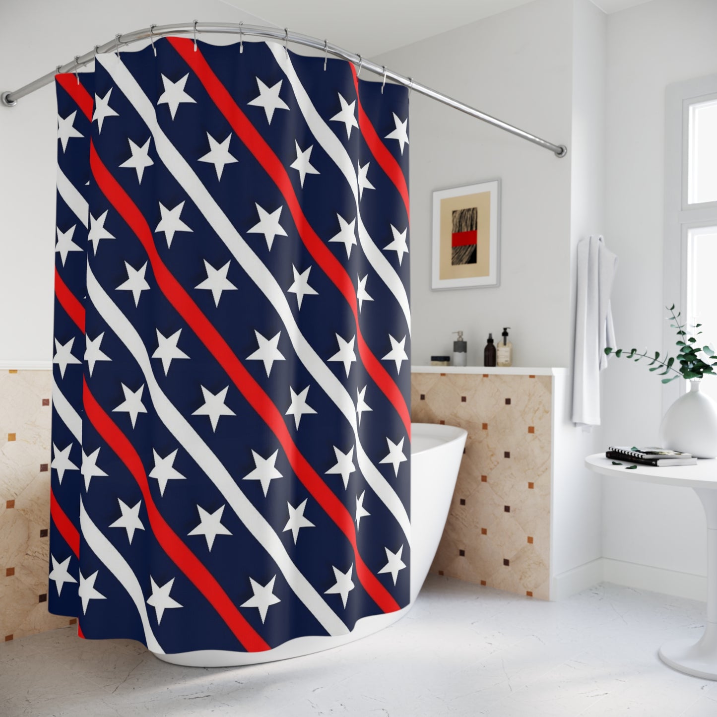 Patriotic Shower Curtain | Stars and Stripes Design | Home Decor | Independence Day | Americana Style, Bathroom Accessory, Gift