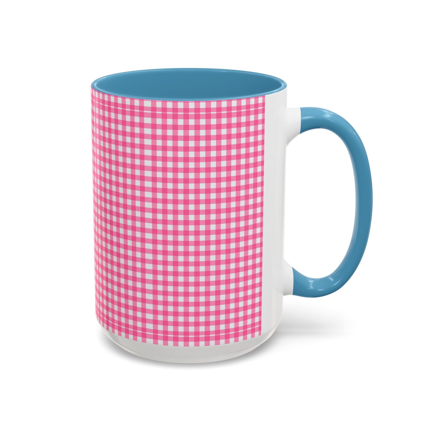 Pink Gingham Accent Coffee Mug, Cute Kitchen Decor, Gift for Coffee Lovers, Home Office Mug, Spring and Summer Vibes