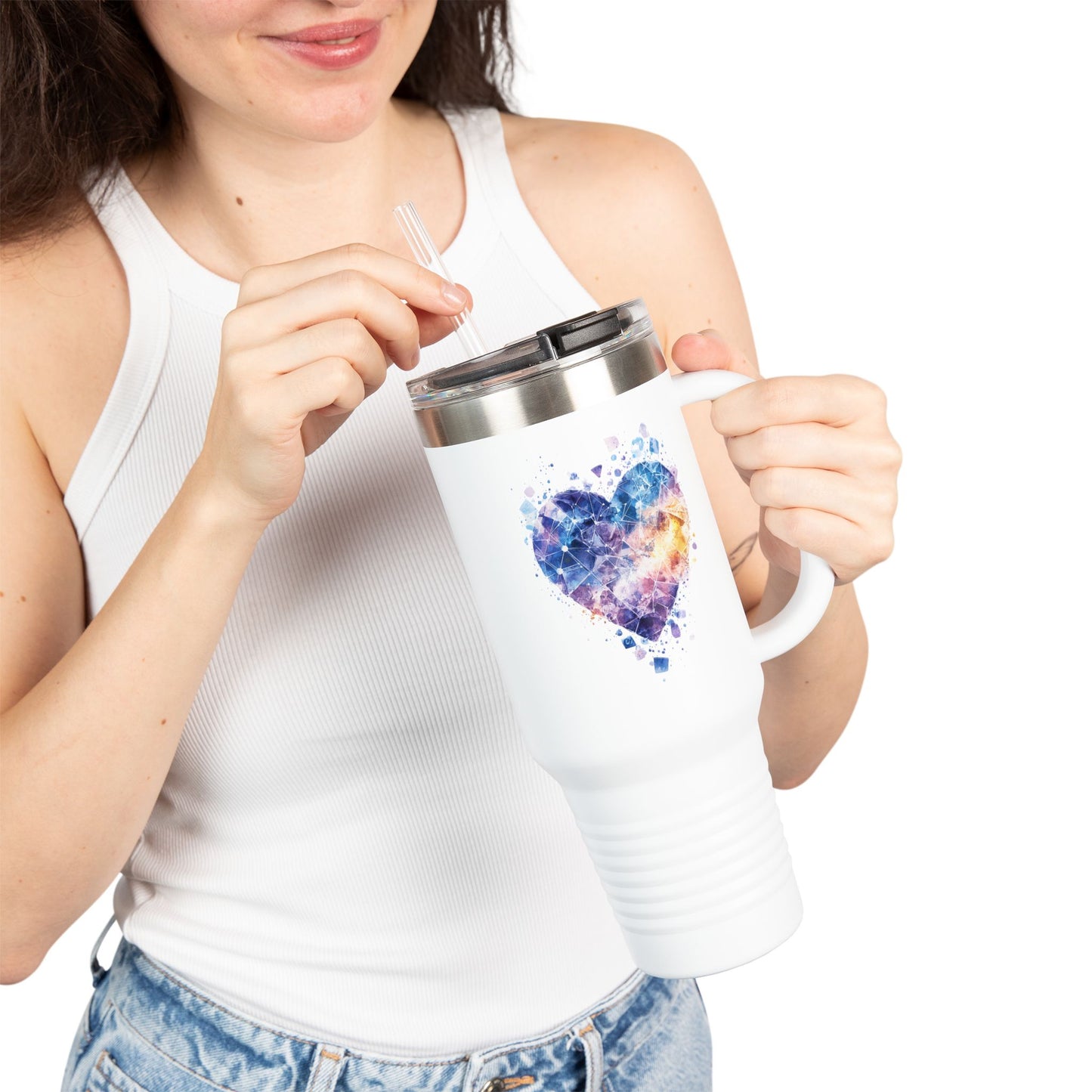 Colorful Heart Insulated Travel Mug | 40oz | Great for Coffee, Tea, Outdoors, Gifts, Love
