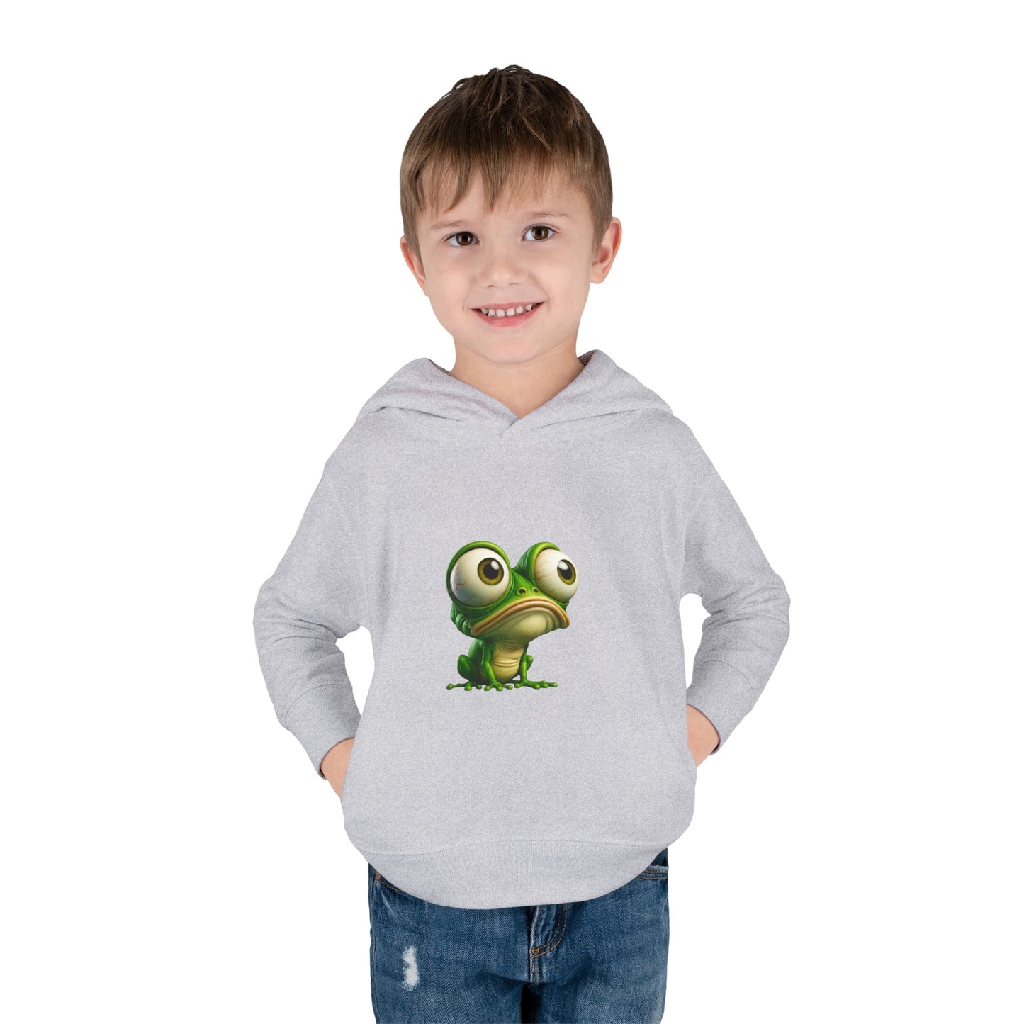 Whimsical Toddler Frog Pullover Hoodie, Cute Kids Fleece Sweater, Playful Toddler Clothing, Children's Gift, Animal Lover Apparel