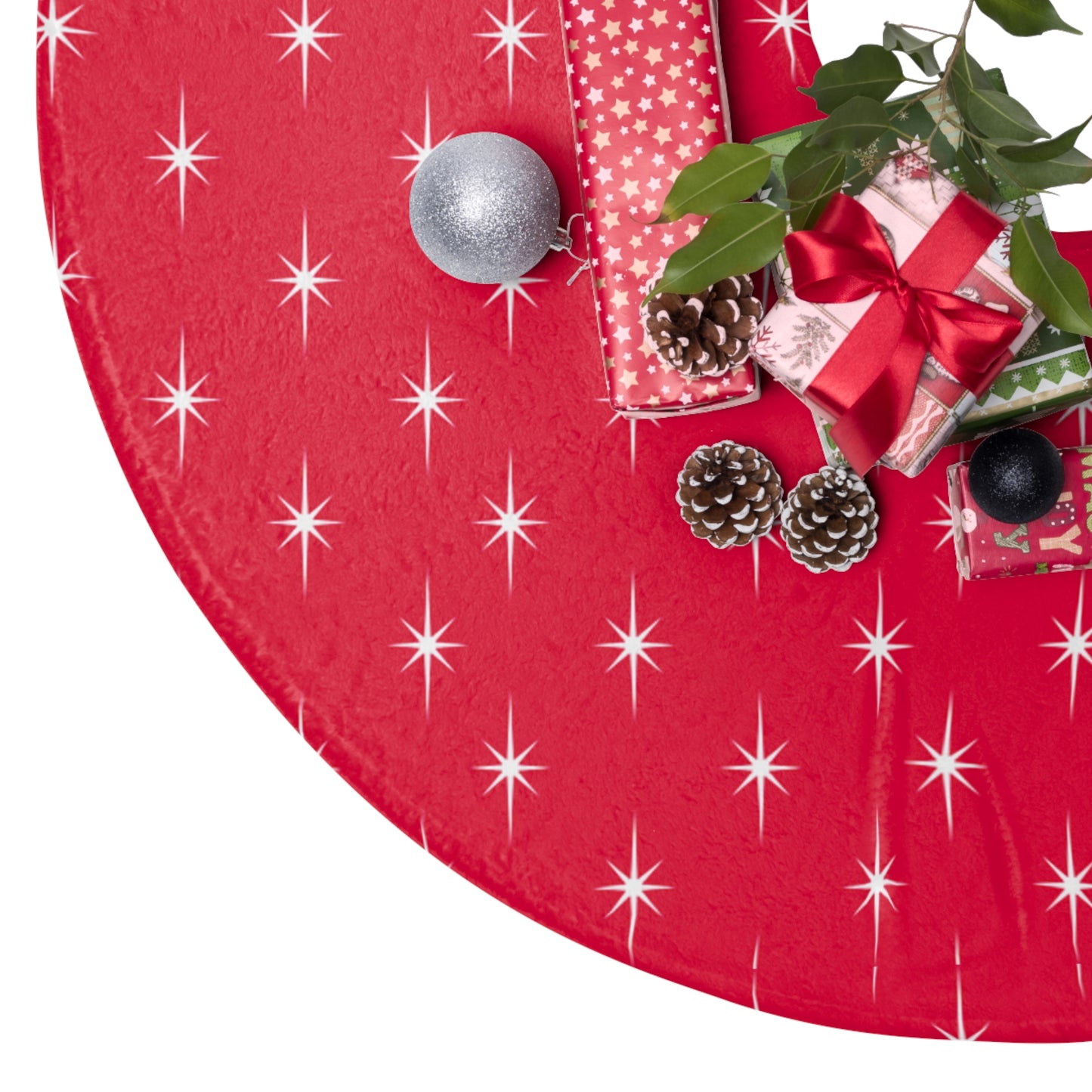 Sparkling Star Christmas Tree Skirt, Holiday Decor, Festive Home Accent, Red Tree Cover, Christmas Gift, Seasonal Decoration