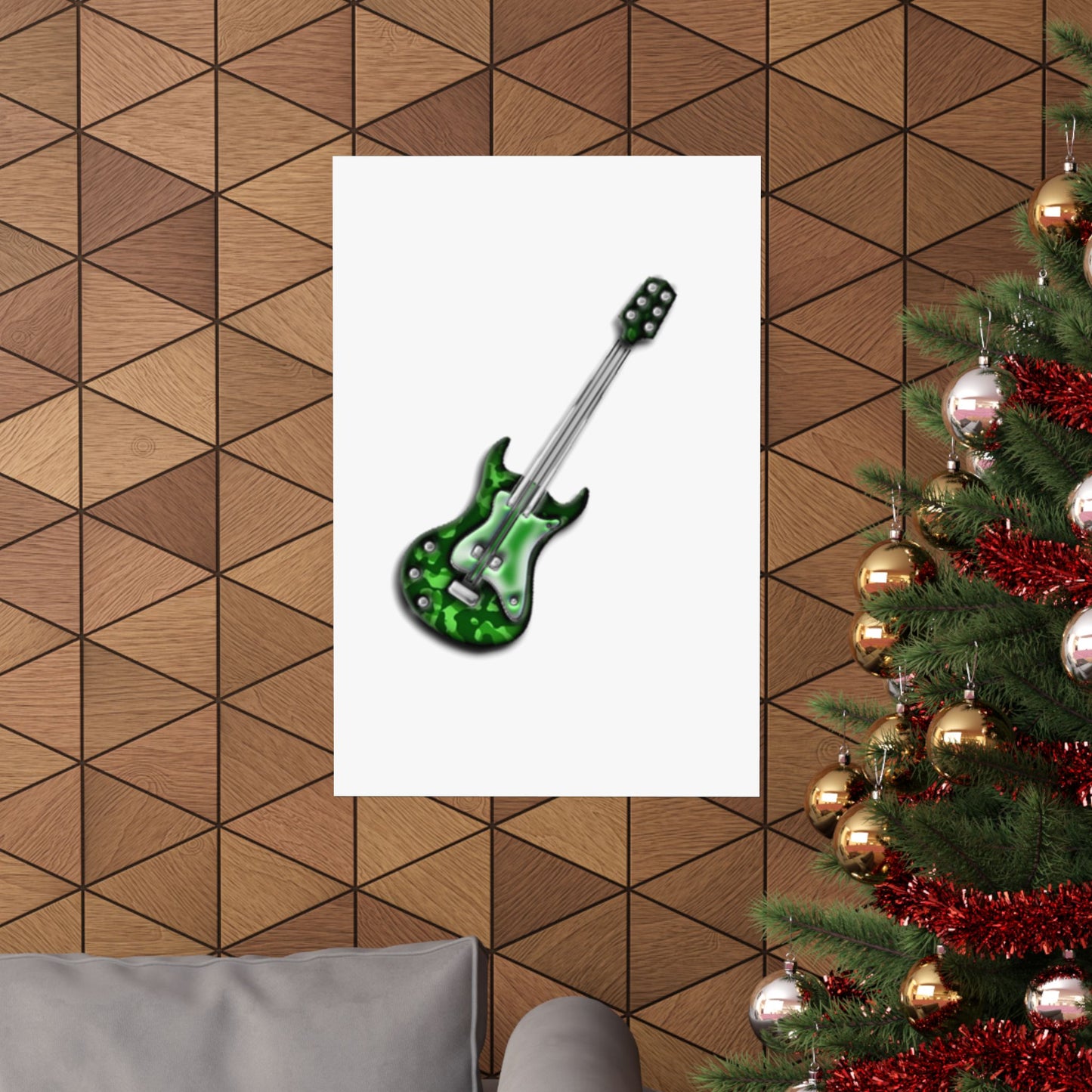 Guitar Art Poster - Rock Music Decor, Green Guitar Wall Art, Musician Gift, Home Office Decor, Music Lover Gift