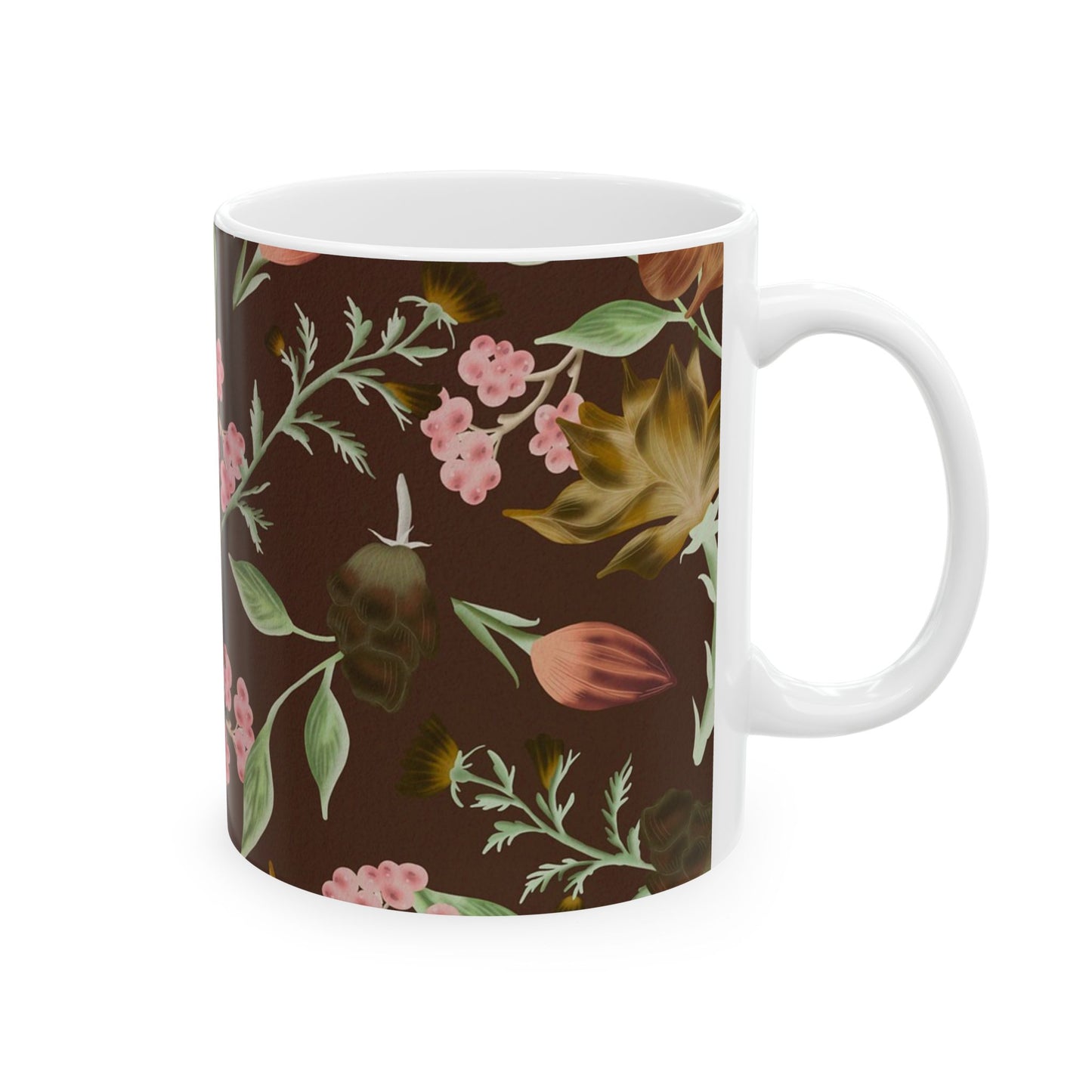 Floral Ceramic Mug, Botanical Coffee Cup, Gift for Mom, Tea Lover's Mug, Cozy Kitchen Decor, Rustic Floral Design