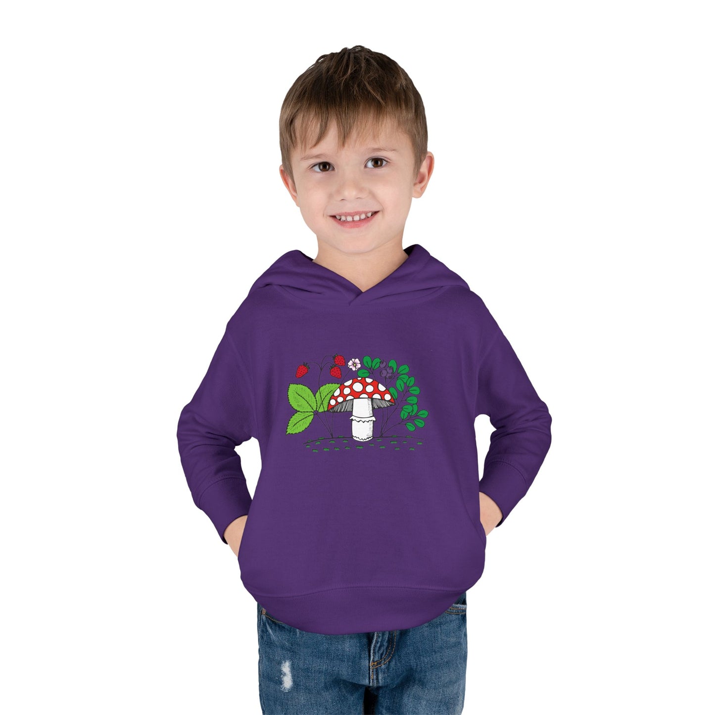 Whimsical Toddler Pullover Fleece Hoodie, Cute Sweater for Kids, Cozy Fall Fashion, Mushroom Design, Halloween Outfit, Gift for Toddlers