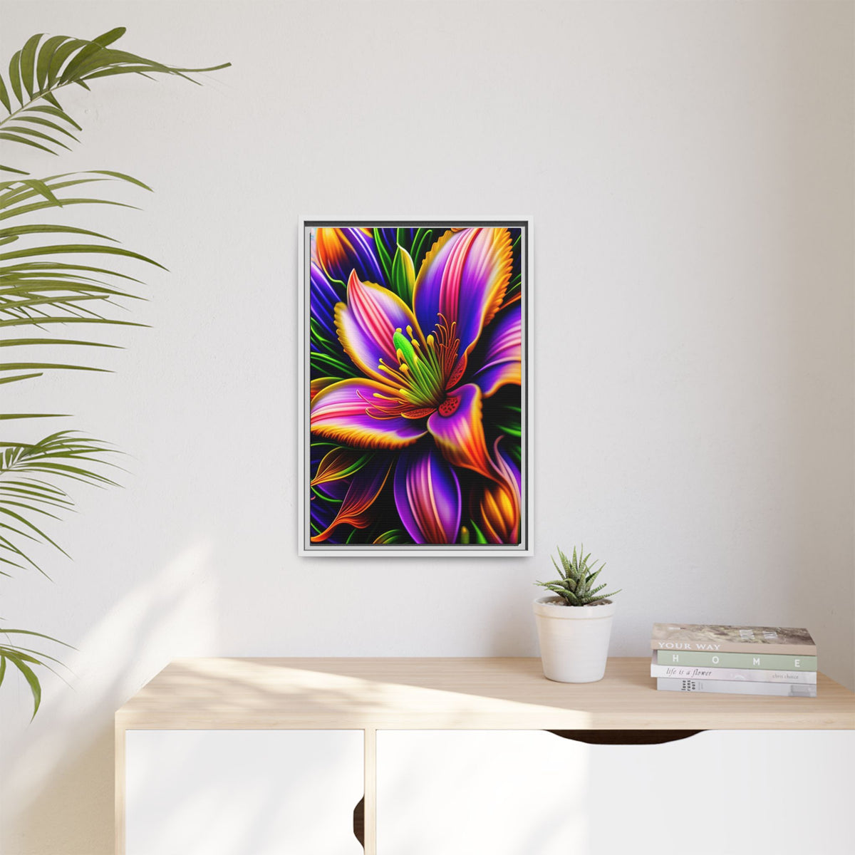 Vibrant Neon Floral Matte Canvas Print — Framed Wall Art