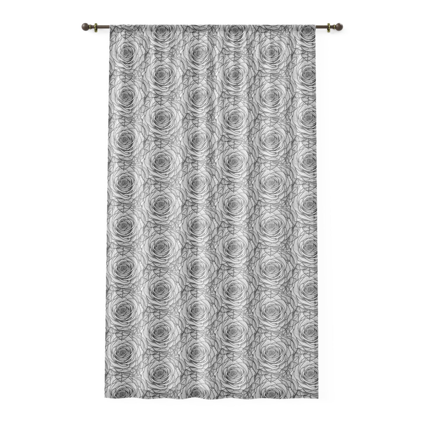 Elegant Grey Rose Pattern Window Curtain | Floral Home Decor, Sheer Drapes, Living Room Curtains, Modern Window Treatment, Wedding Gifts