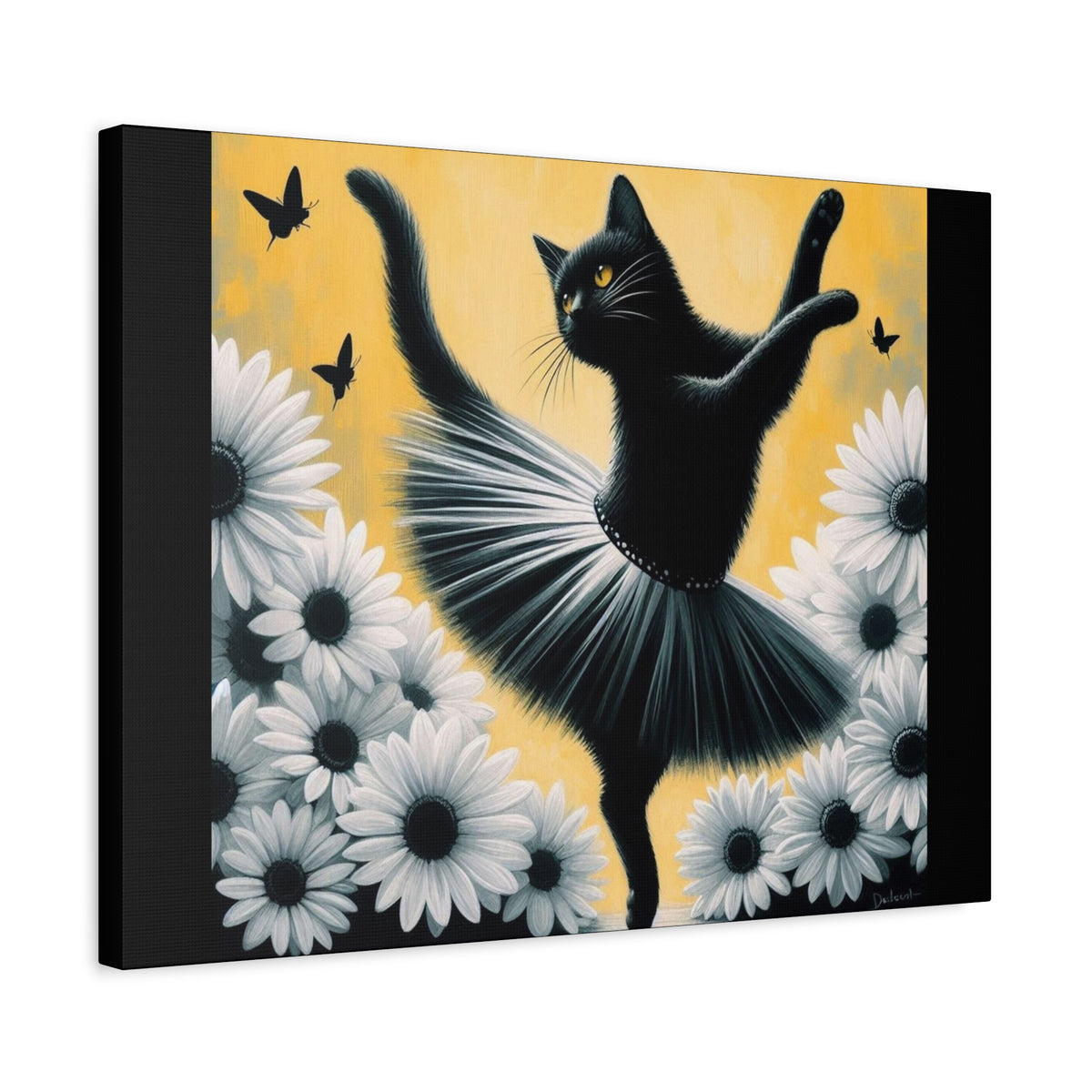 Ballet Black Cat Canvas Print — Whimsical Cat Ballerina Wall Art