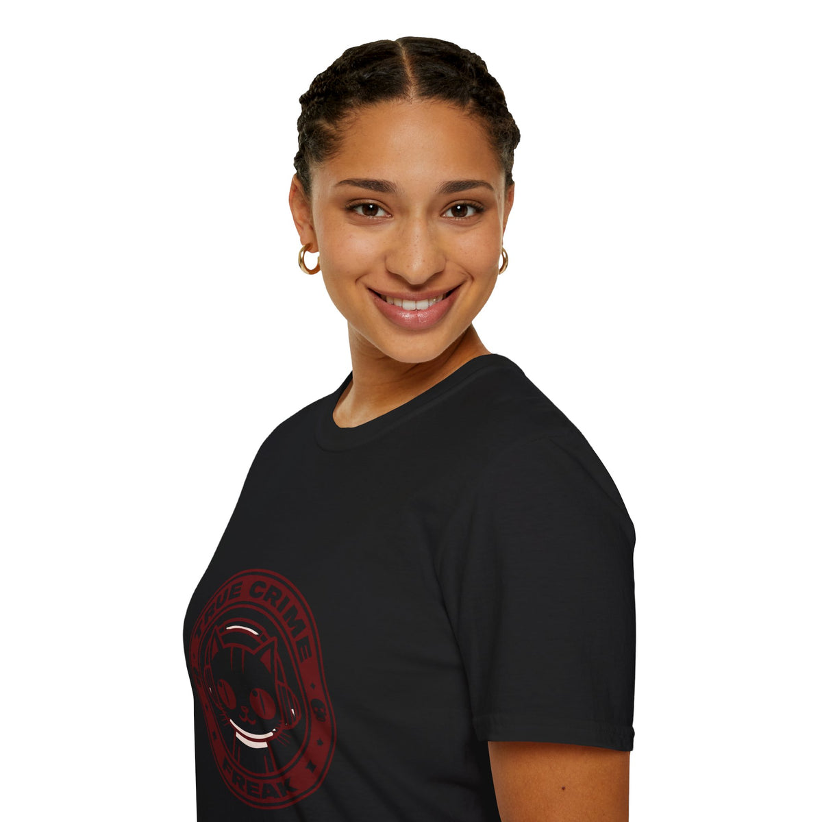 True Crime Freak Cat T-Shirt – Cute Kitty Badge Tee for True Crime Fans