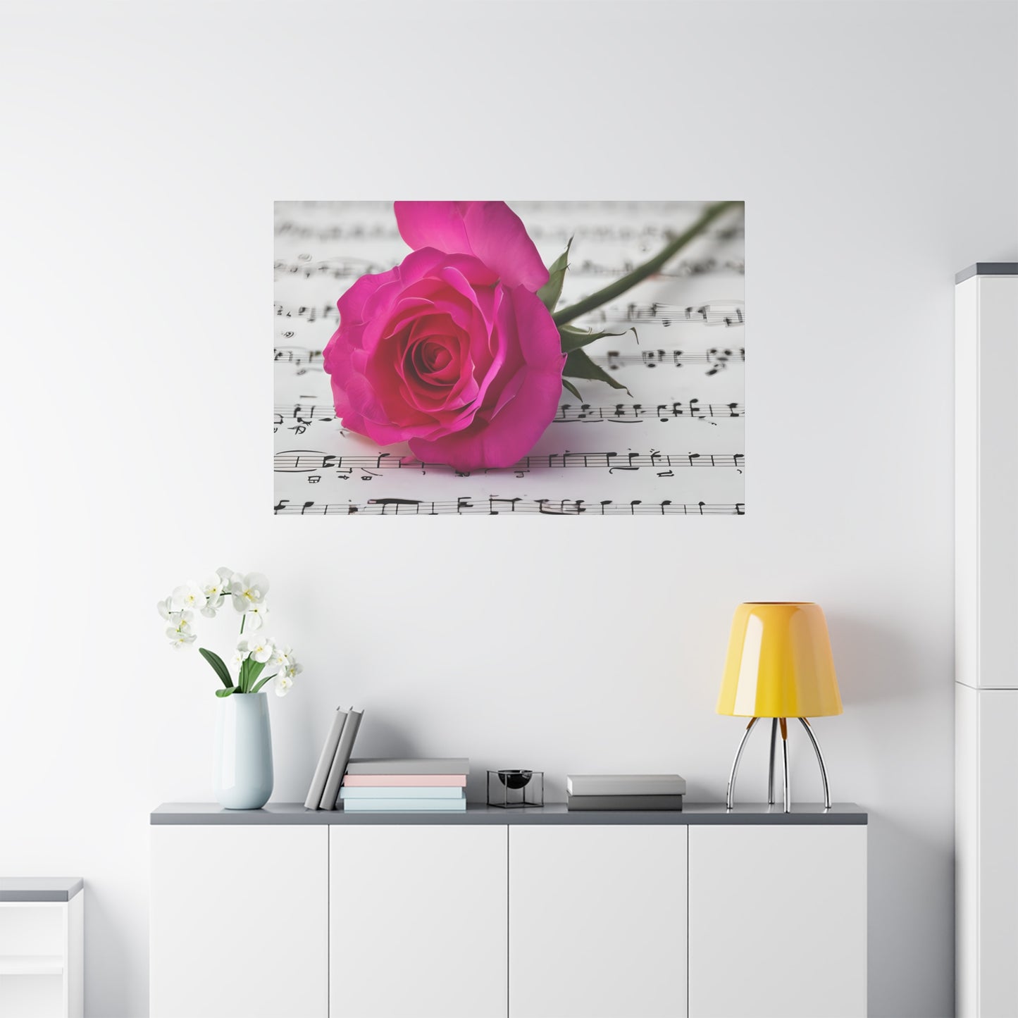 Stretched Canvas Art Print, Classic Rose on Sheet Music, Floral Wall Decor, Home Decoration, Gift for Music Lovers