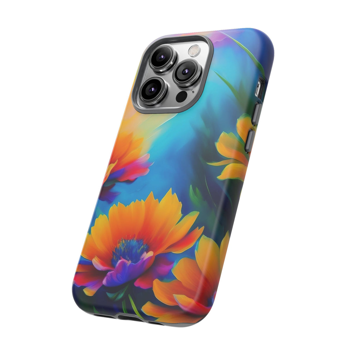 Floral Burst Tough Phone Case — Vibrant Watercolor Flowers Protective Cover