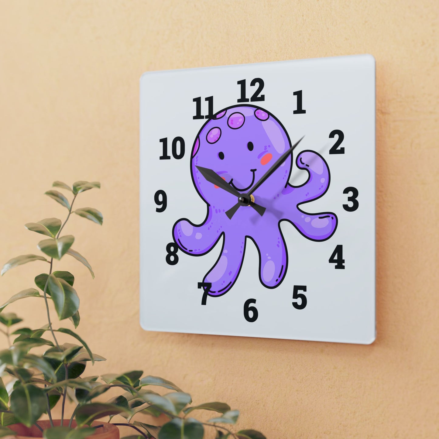 Cute Octopus Acrylic Wall Clock - Fun Kids Room Decor, Nautical Wall Art