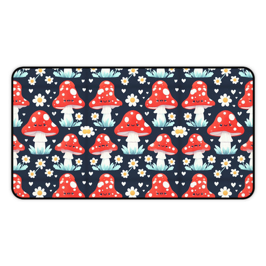 Mushroom & Daisies Desk Mat — Cute Red Toadstool Mousepad for Desk Decor