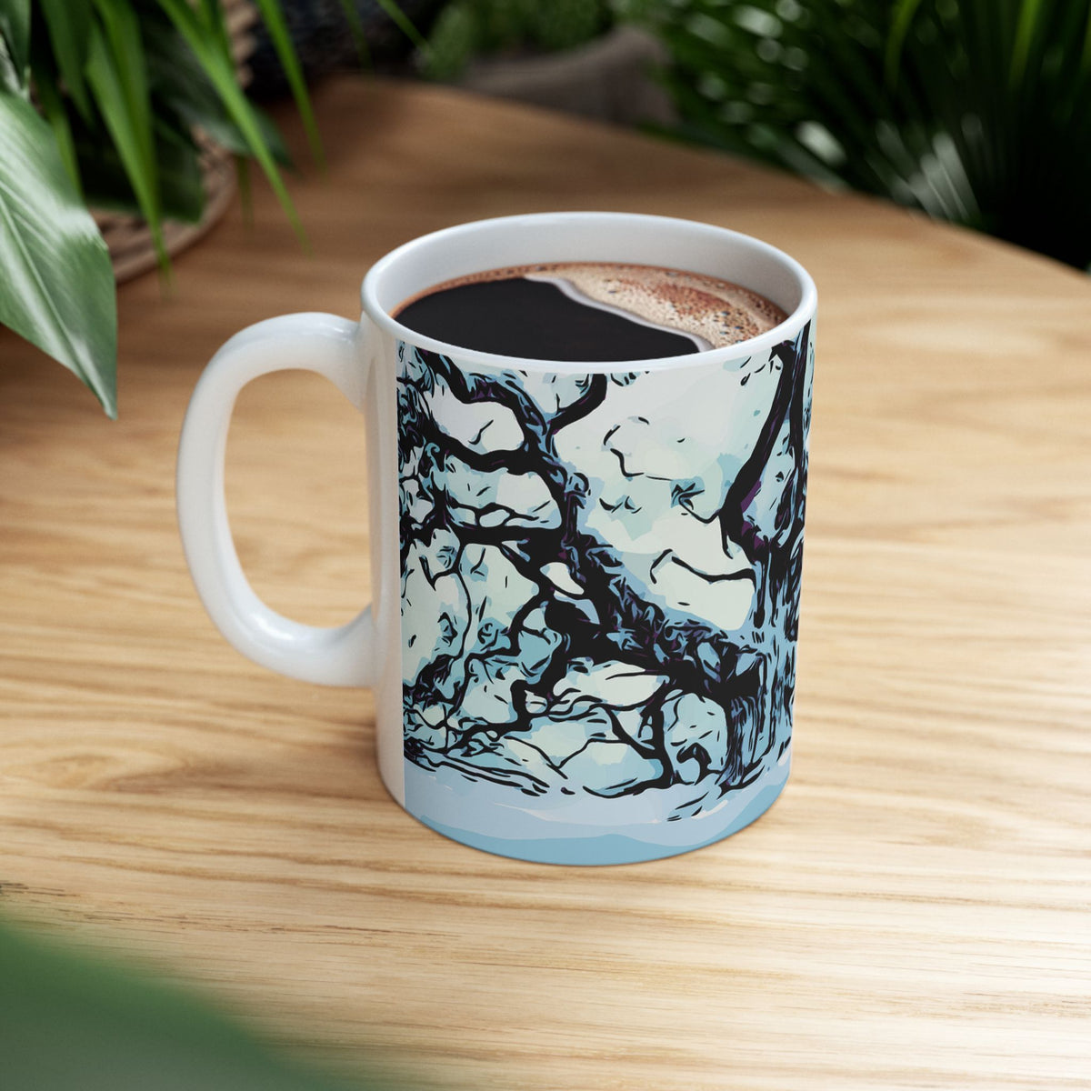 Winter Oak Tree Ceramic Mug — Scenic Snowy Tree Coffee Cup (11oz, 15oz)