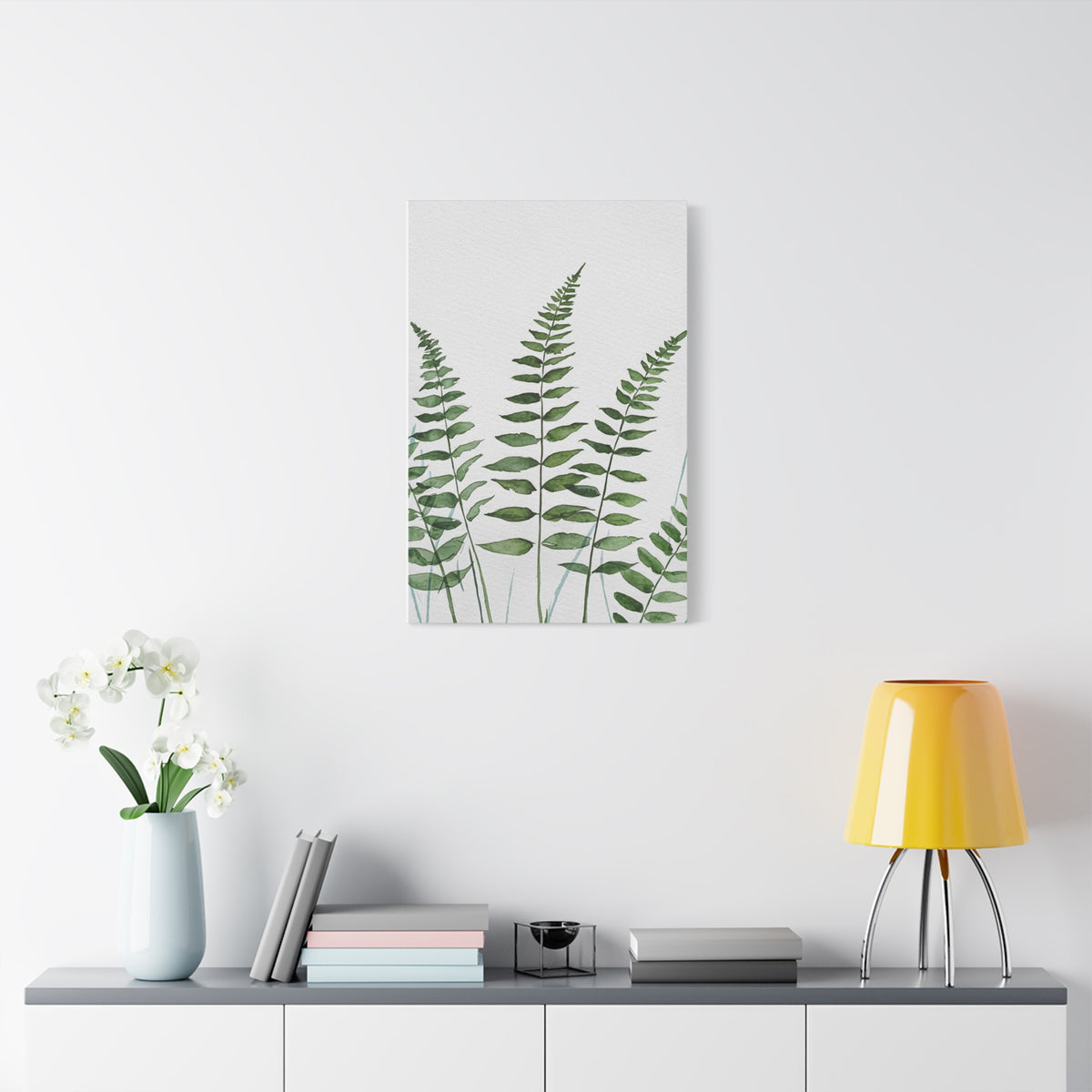 Fern Watercolor Canvas Art – Botanical Matte Stretched Wall Print