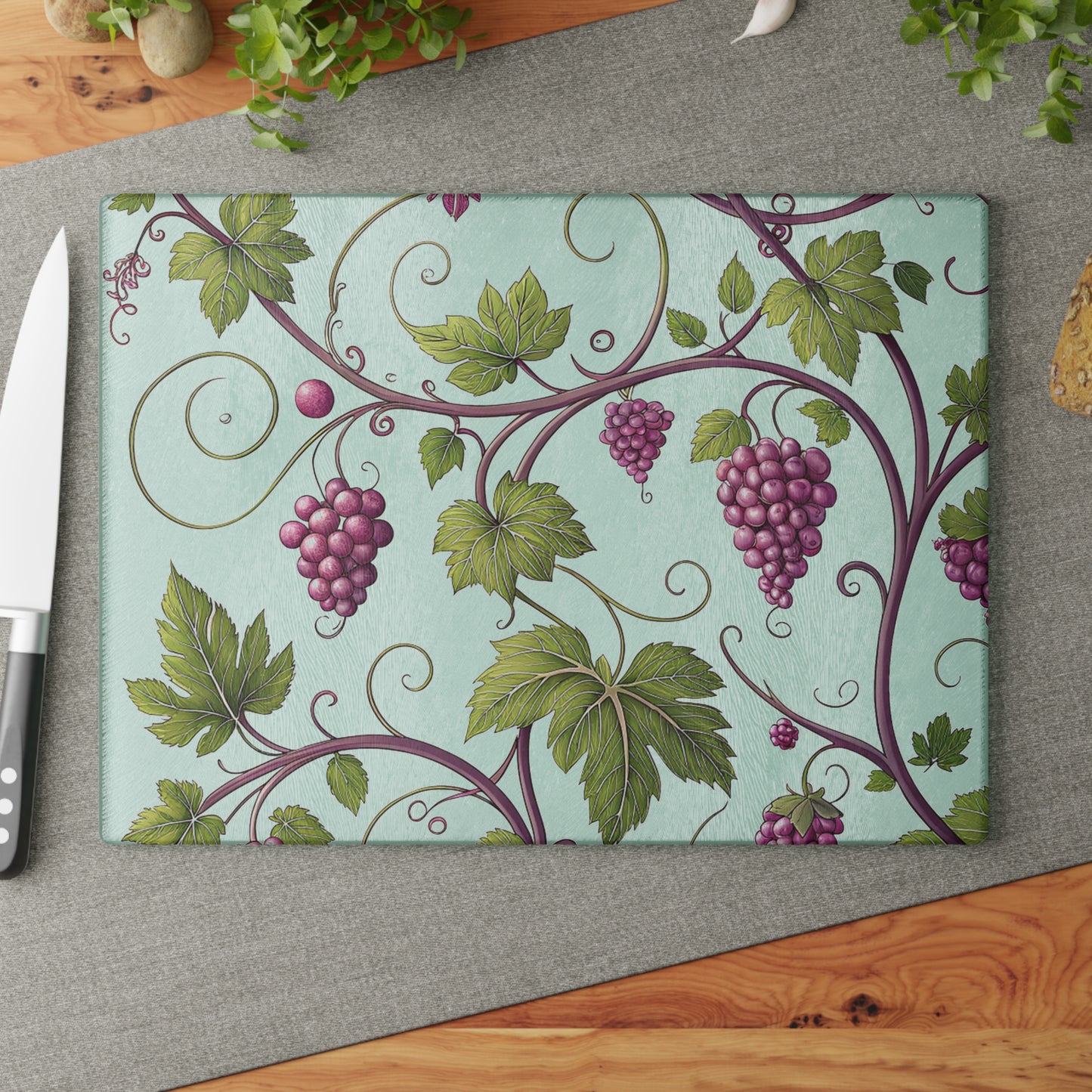 Elegant Grape Vine Glass Cutting Board, Kitchen Decor, Chef Gift, Housewarming Present, Wine Lover's Accessory