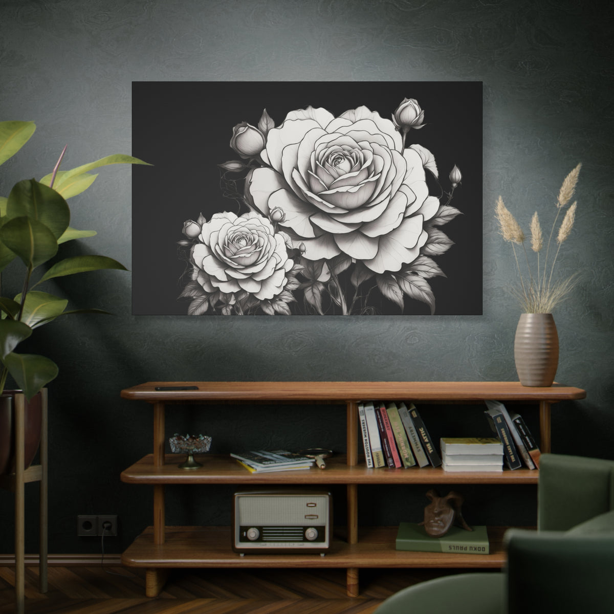Monochrome Rose Canvas Print — Black & White Floral Wall Art