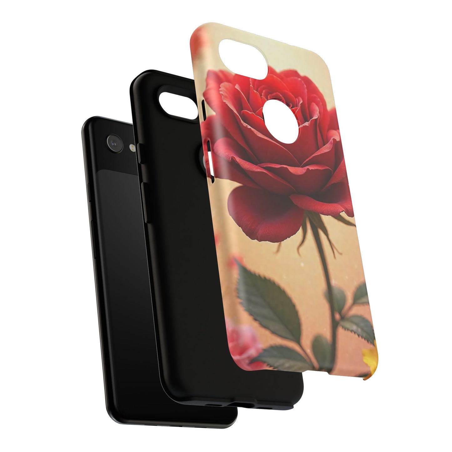 Floral Phone Case with Red Rose Design, Tough Phone Cover, Flower Print, Gift for Her, Stylish Accessory, Floral Aesthetic