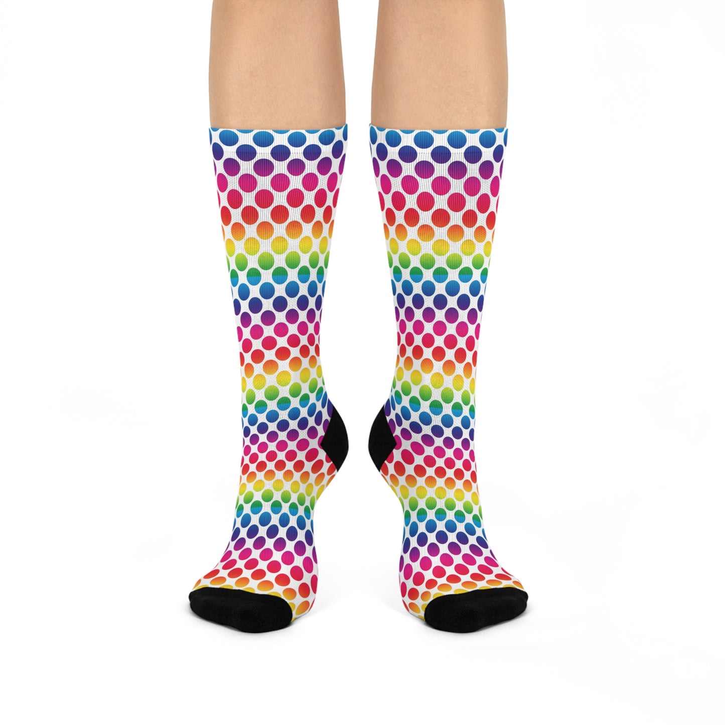 Vibrant Patterned Crew Socks, Fun Gift for Kids & Adults, Rainbow Polka Dot Socks, Cozy & Comfortable Footwear, Perfect for Everyday Wear