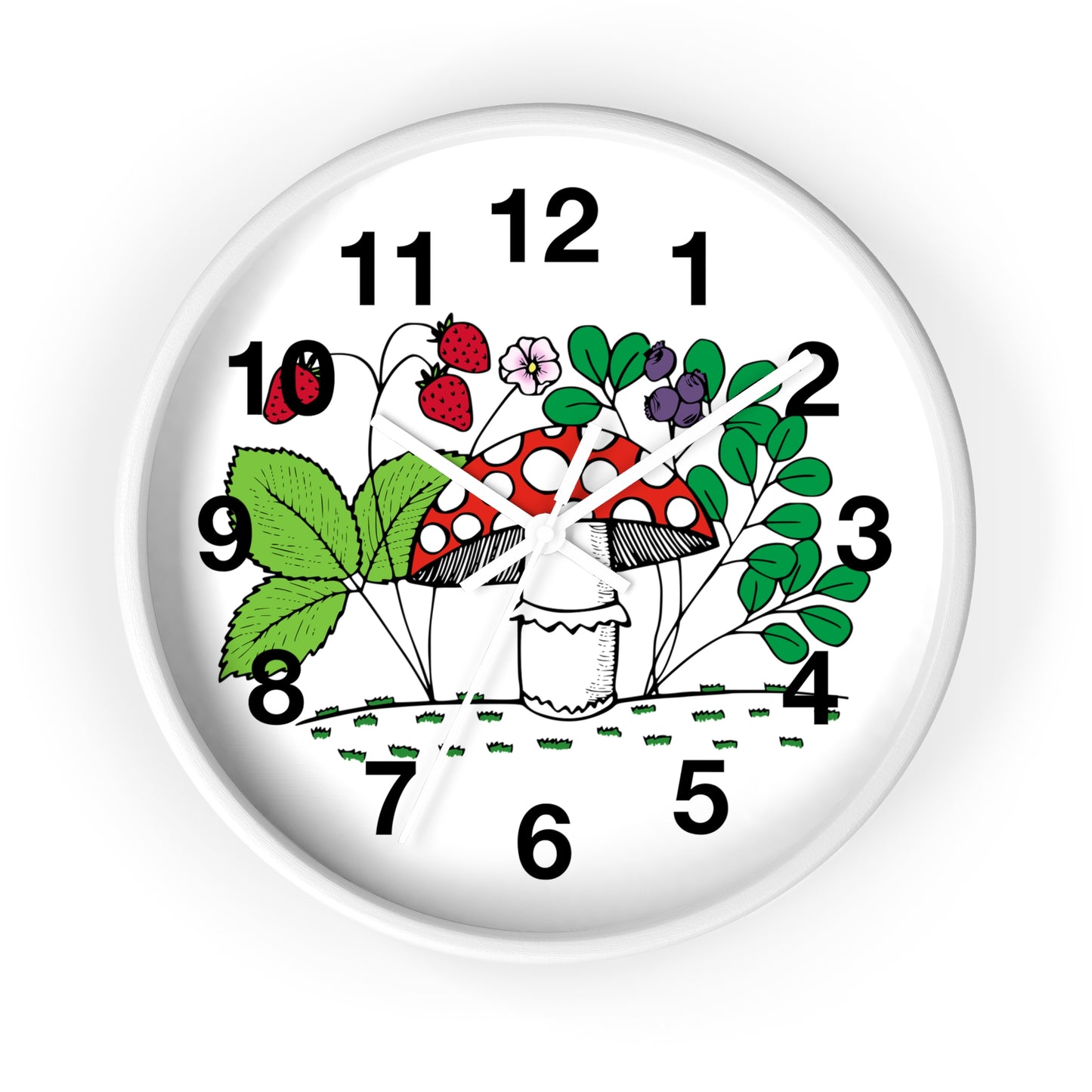 Charming Nature-Inspired Wall Clock with Mushroom and Berries, Home Decor, Rustic Clock, Gift for Nature Lovers, Boho Wall Art