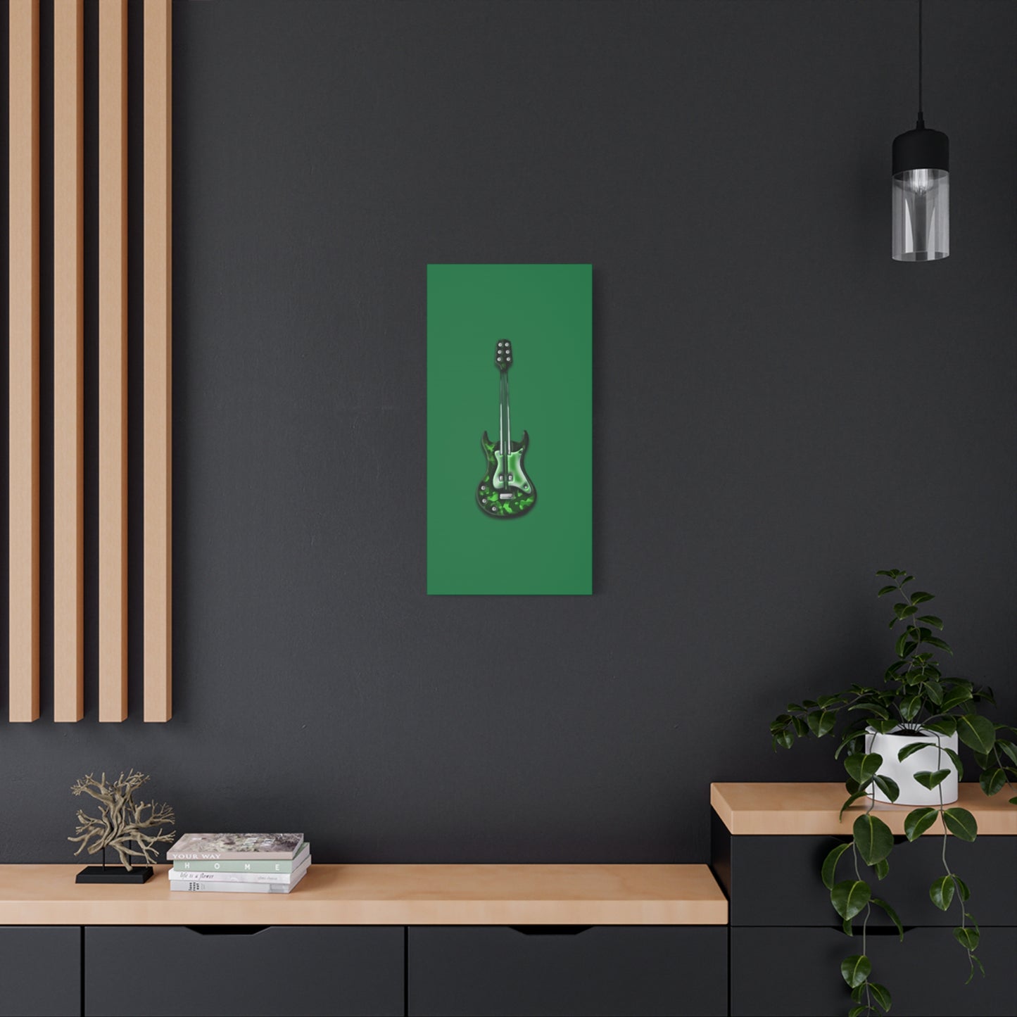 Green Electric Guitar Canvas Art, Music Wall Decor, Rock n Roll Gift, Guitar Lover's Art, Stretched Green Canvas, Home Theater Decor