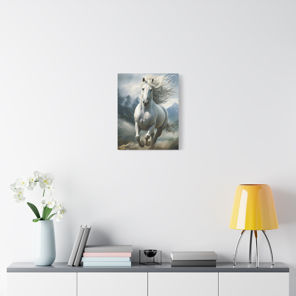 White Stallion Canvas Print – Majestic Galloping Horse Wall Art