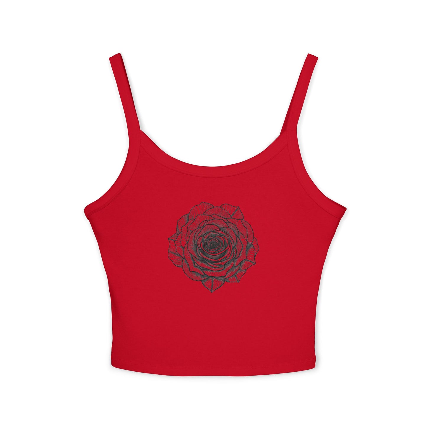 Chic Women's Spaghetti Strap Tank Top with Black Lace Rose Design, Casual Summer Wear, Festival Top, Gift for Her, Layering Essential