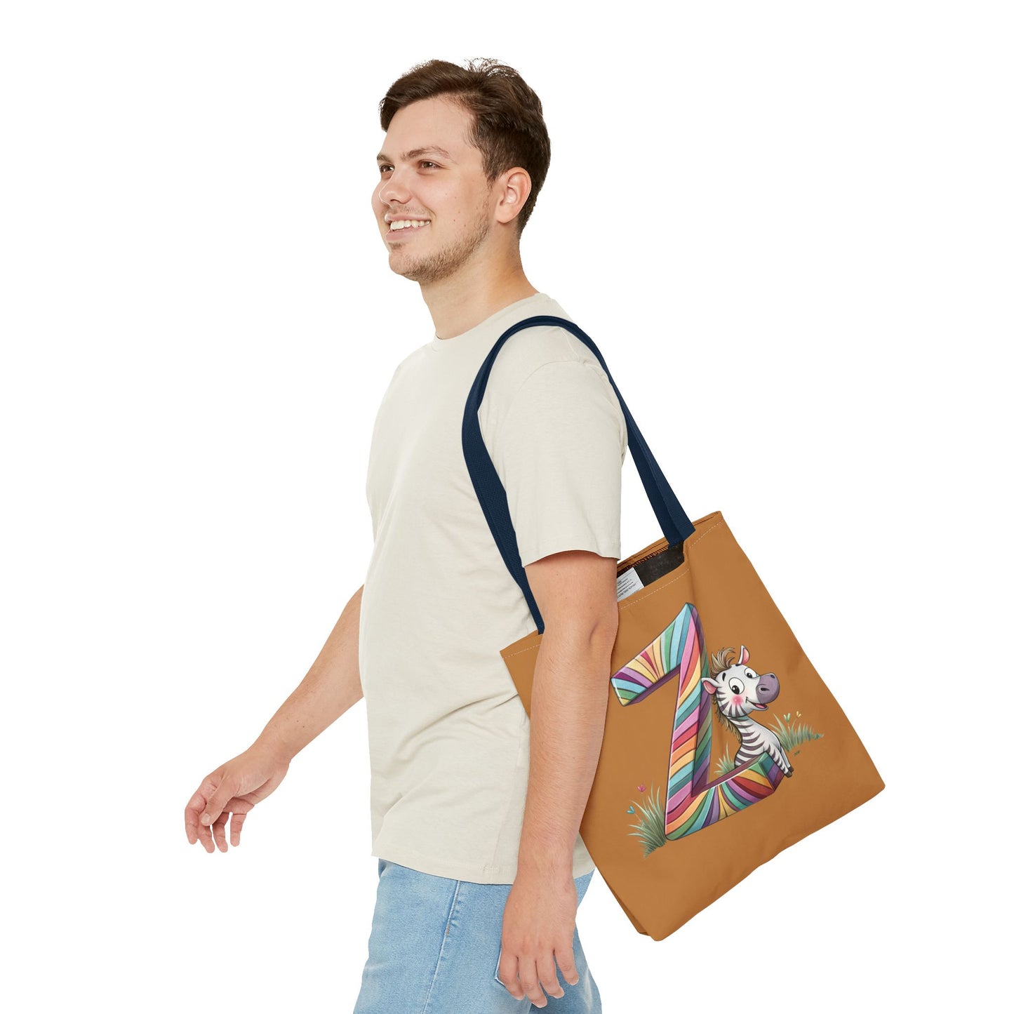 Colorful Zebra Initial Tote Bag, Kids' Backpack, Fun Reusable Shopping Bag, Cute Gift for Animal Lovers, Eco-Friendly, Alphabet Design