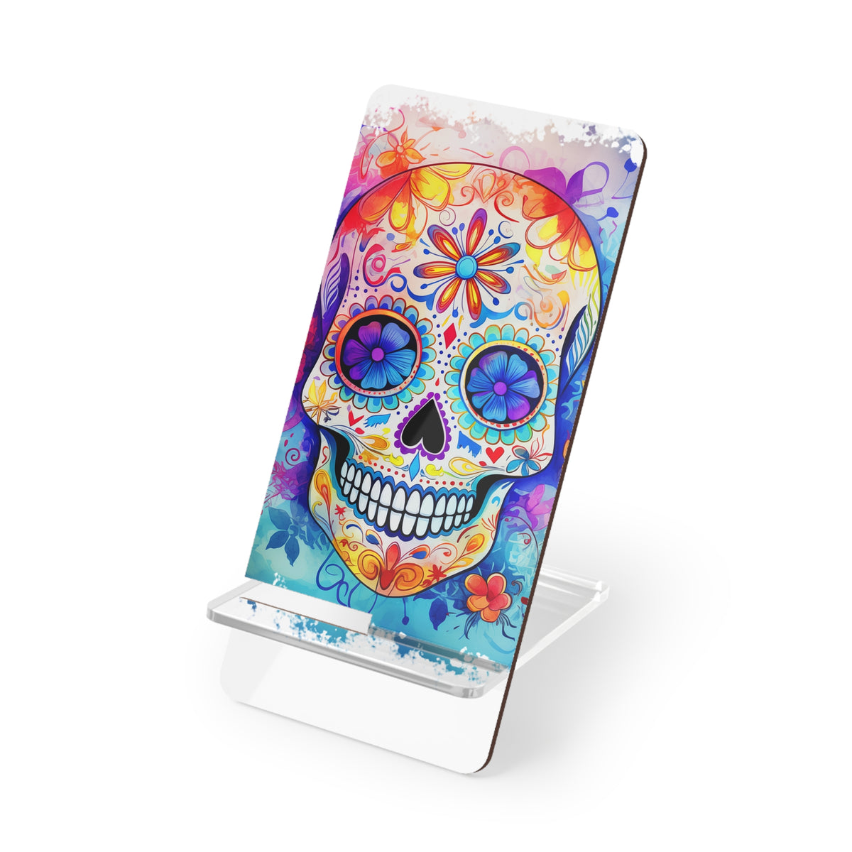 Day of the Dead Sugar Skull Phone Stand – Colorful Mobile Display Stand