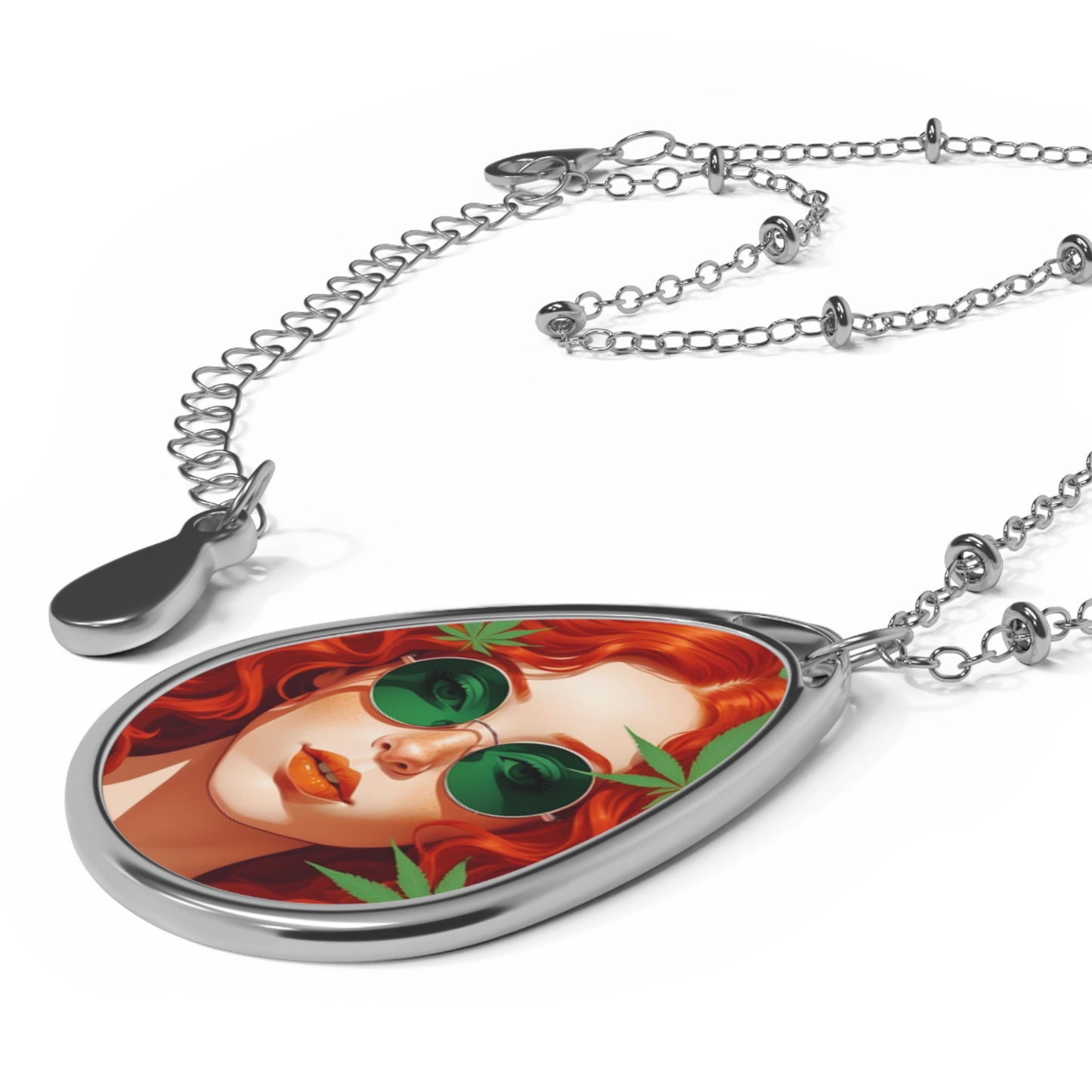 Stylish Oval Necklace with Vintage Art, Boho Jewelry, Greenery Pendant, Gift for Her, Unique Statement Piece
