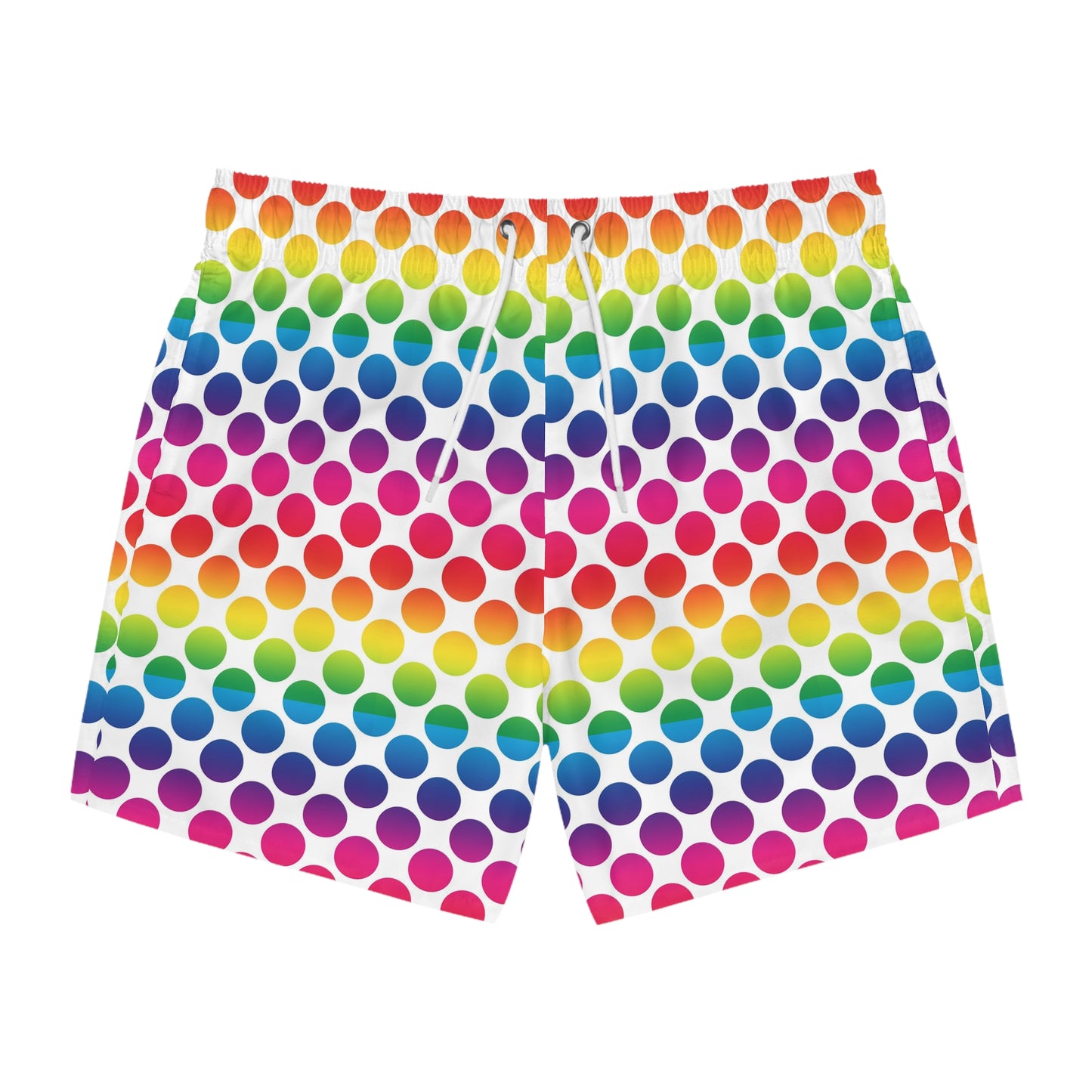 Vibrant Rainbow Polka Dot Swim Trunks, Fun Beachwear, Summer Pool Party Shorts, Gifts for Vacationers, Colorful Swimming Apparel