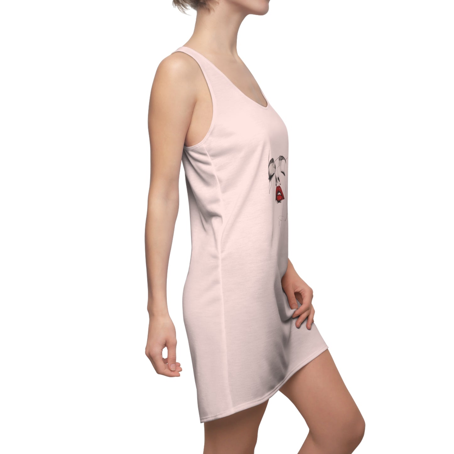 Women's Racerback Dress with Elegant Red Lips Design | Summer Fashion, Casual Wear, Beach Cover-Up, Gift for Her, Trendy Outfit