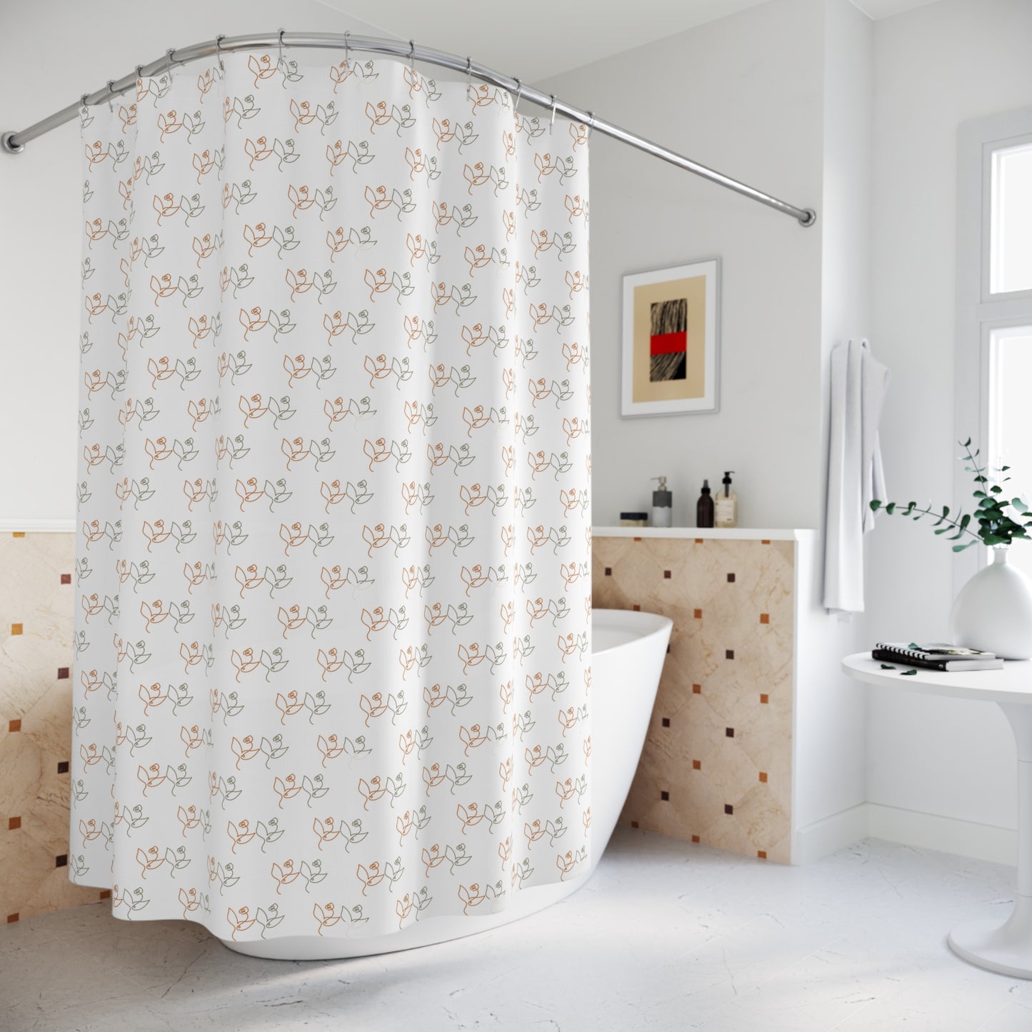 Elegant Floral Shower Curtain, Boho Bathroom Decor, Botanical Print, Gifts for Home, Modern Bathroom Accessories