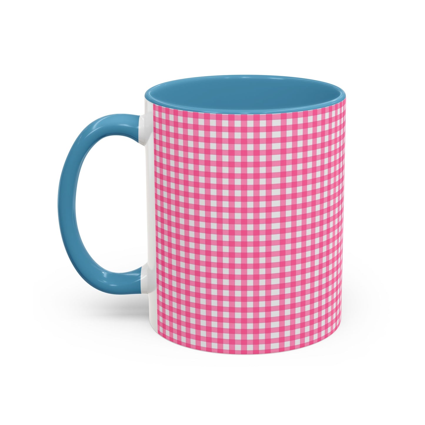Pink Gingham Accent Coffee Mug, Cute Kitchen Decor, Gift for Coffee Lovers, Home Office Mug, Spring and Summer Vibes
